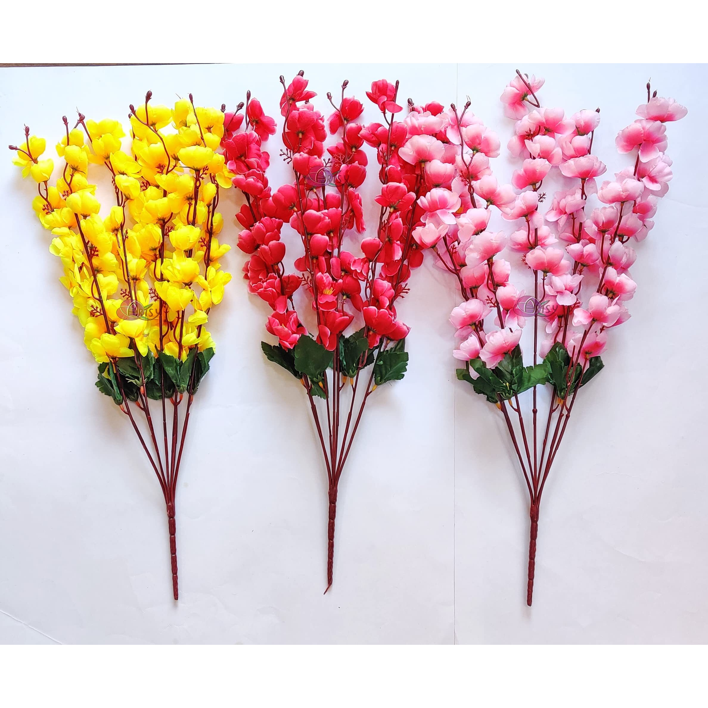 ARTSY Artificial Flowers for Decoration Cherry Blossom Flower Bunch for vase, Home Decor, Office Decor, Artificial Plant, Gift, Craft, Without vase, Combo, Pack of 3 Pieces, 55 cm Height, Assorted