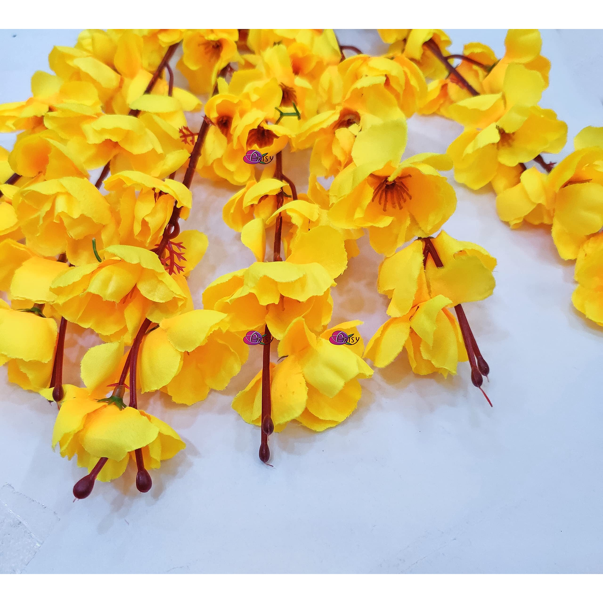 ARTSY Artificial Flowers for Decoration Cherry Blossom Flower Bunch for vase, Home Decor, Office decor, artificial plant, gift, craft, without vase, Combo, pack of 2 Pieces, Yellow Red 55 cm height