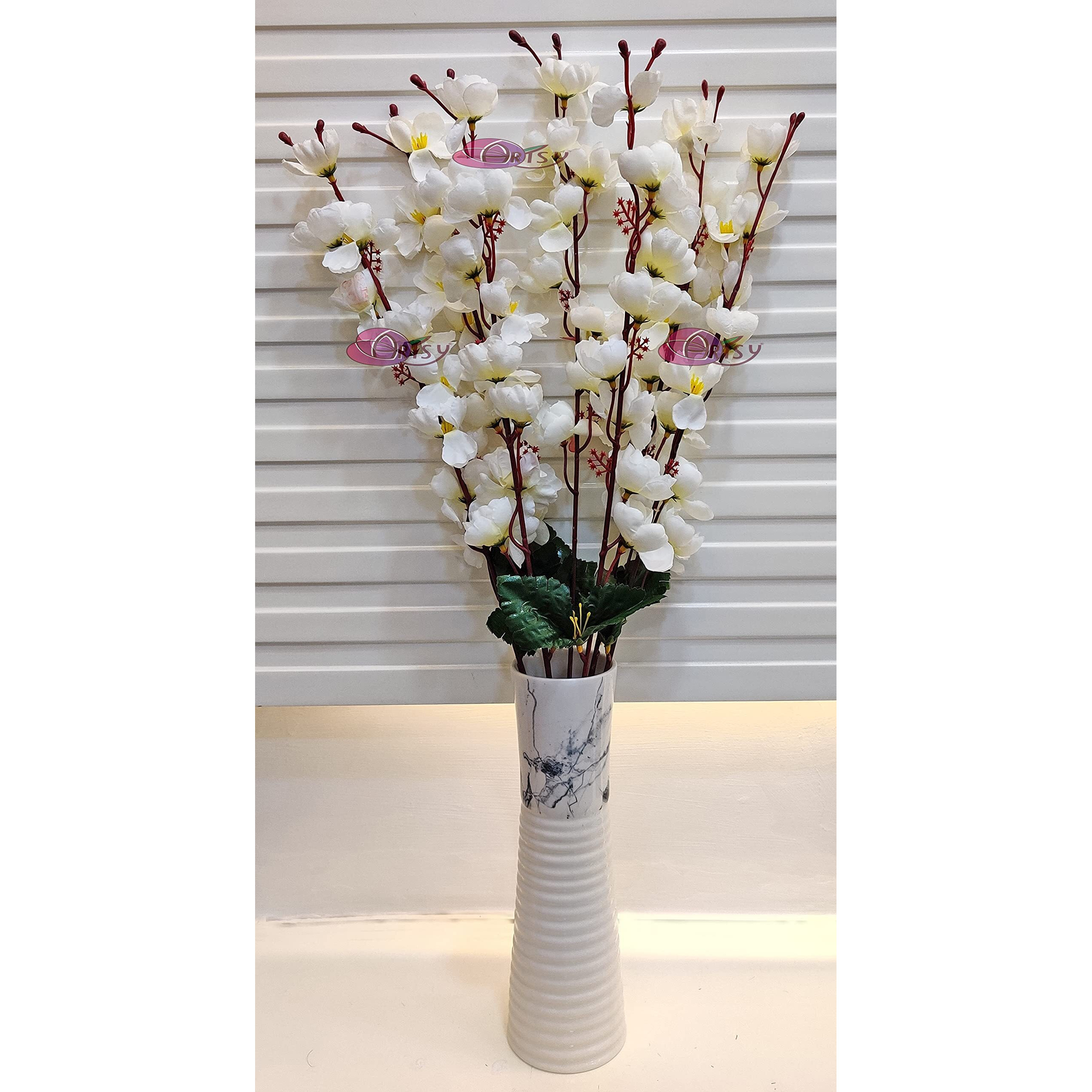 ARTSY Artificial Flowers for Decoration Cherry Blossom Flower Bunch for vase, Home Decor, Office decor, artificial plant, gift, craft, without vase, White 1 Piece, 55 cm height, fabric