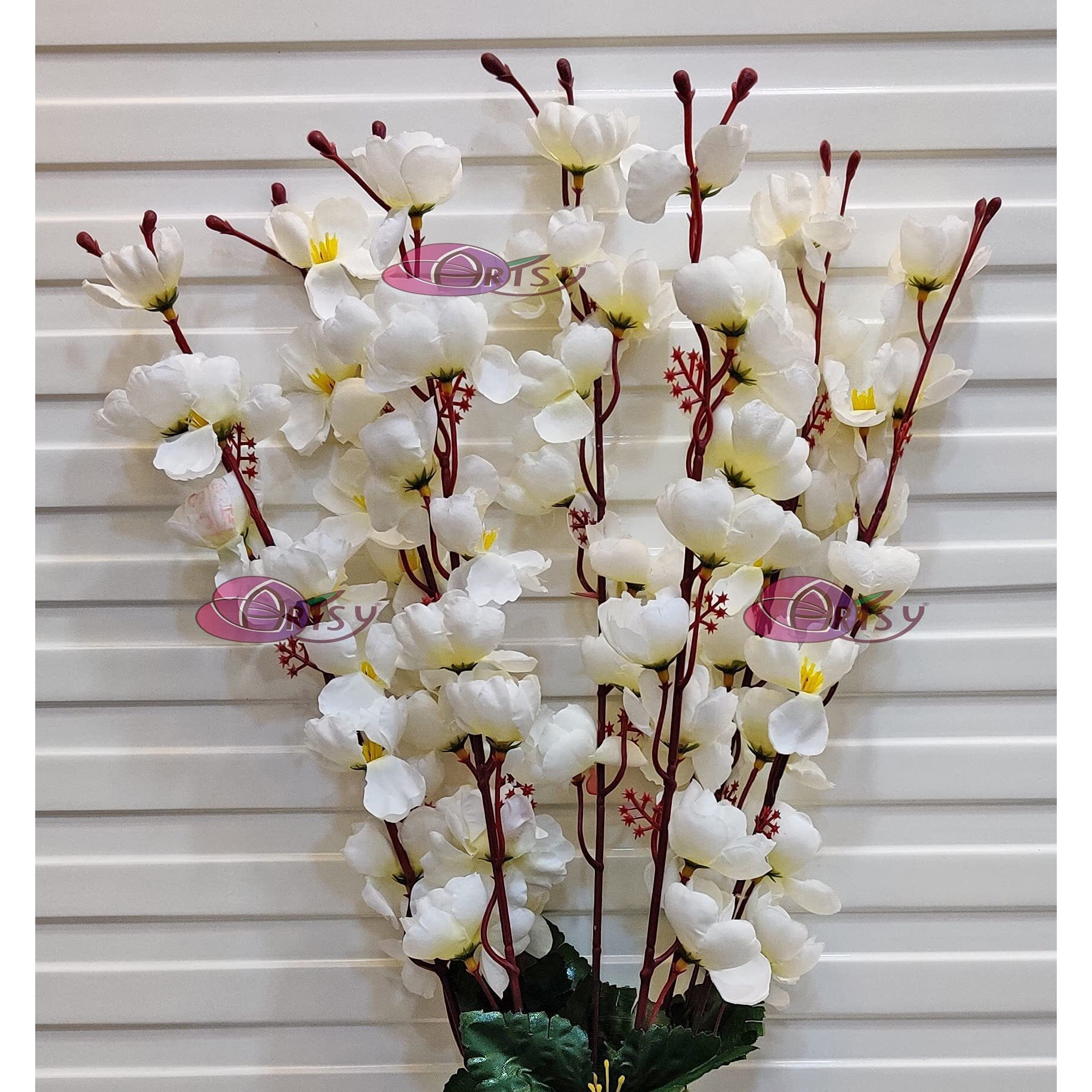 ARTSY Artificial Flowers for Decoration Cherry Blossom Flower Bunch for vase, Home Decor, Office decor, artificial plant, gift, craft, without vase, White 1 Piece, 55 cm height, fabric