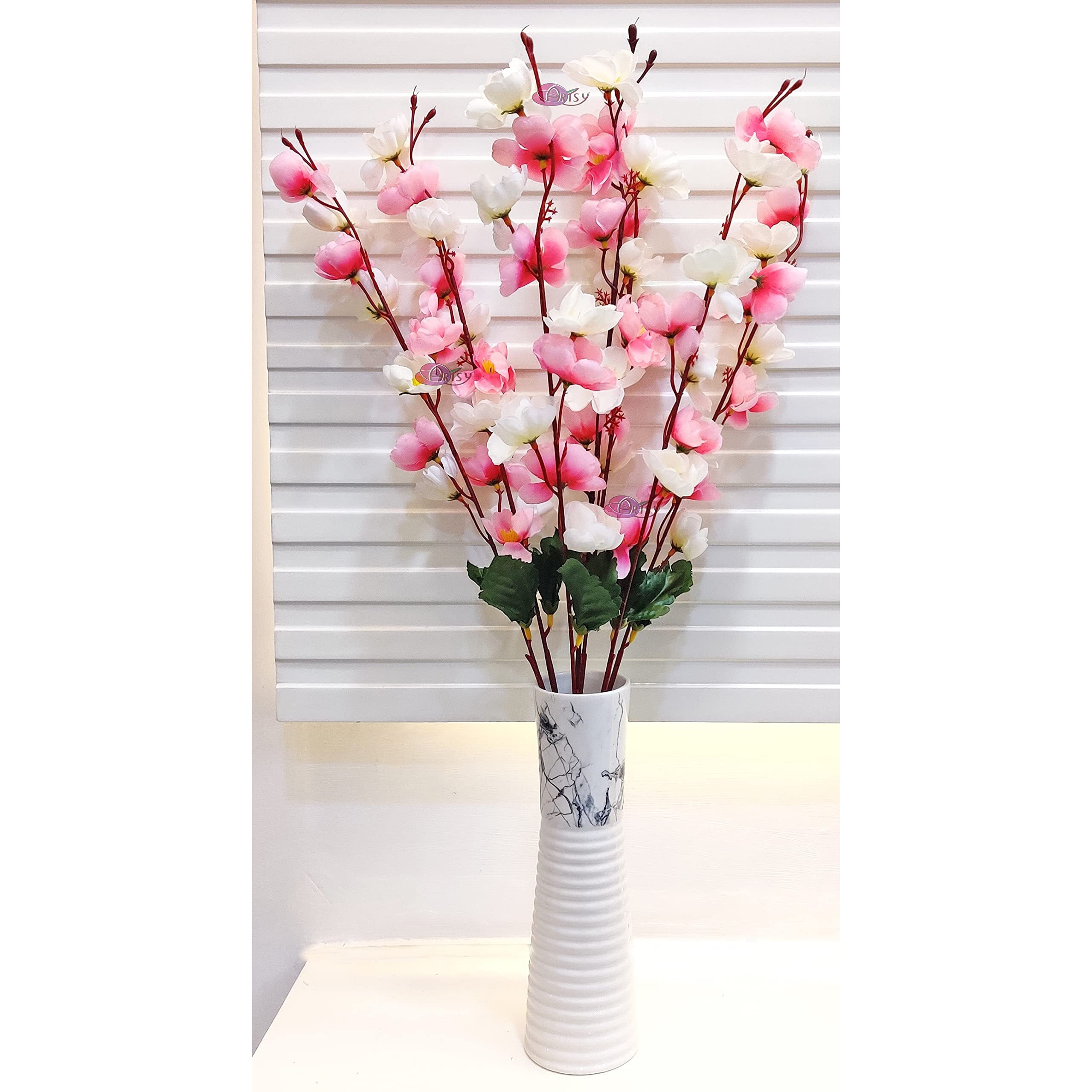 ARTSY Artificial Flowers for Decoration, Home Decor, Cherry Blossom Flower Bunch for vase, gift, artificial plant, Office Decor, without vase,babypink multi, 55 cm height, 1 Piece