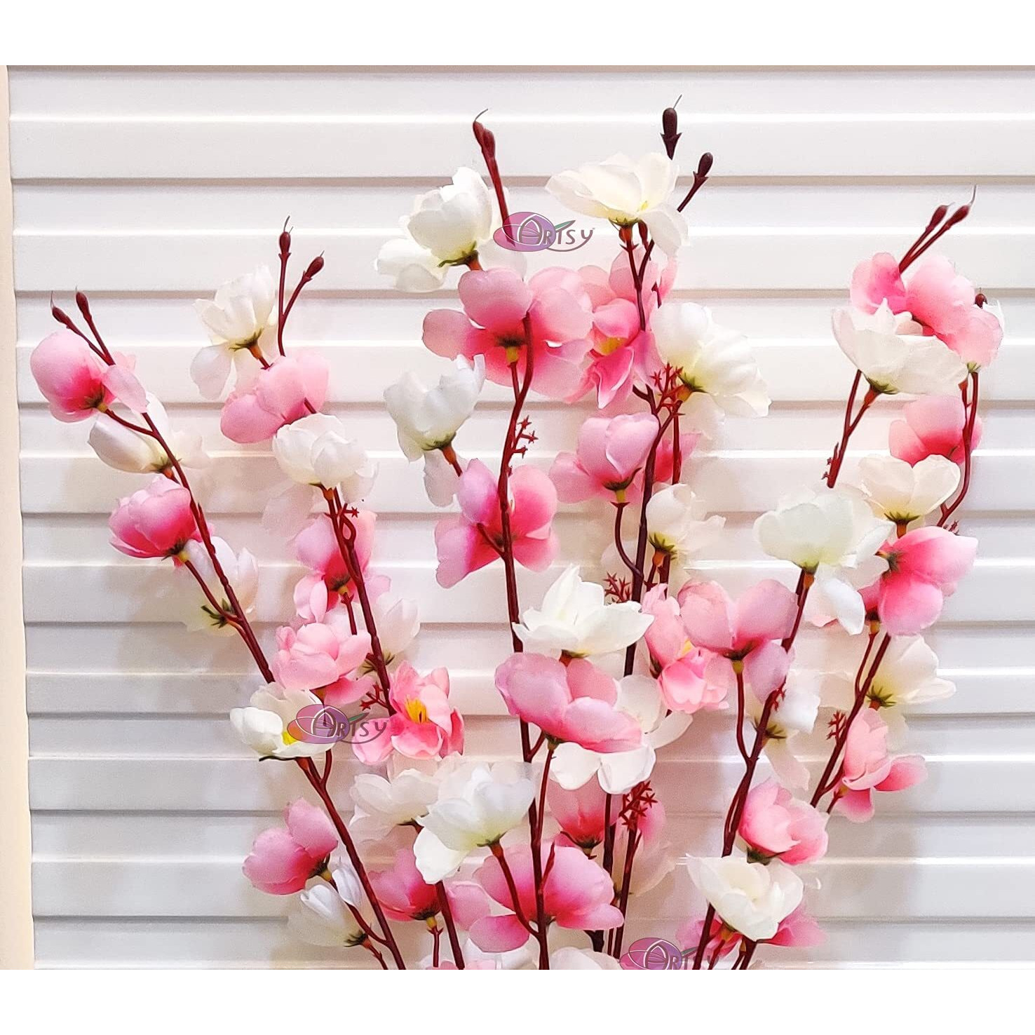 ARTSY Artificial Flowers for Decoration, Home Decor, Cherry Blossom Flower Bunch for vase, gift, artificial plant, Office Decor, without vase,babypink multi, 55 cm height, 1 Piece