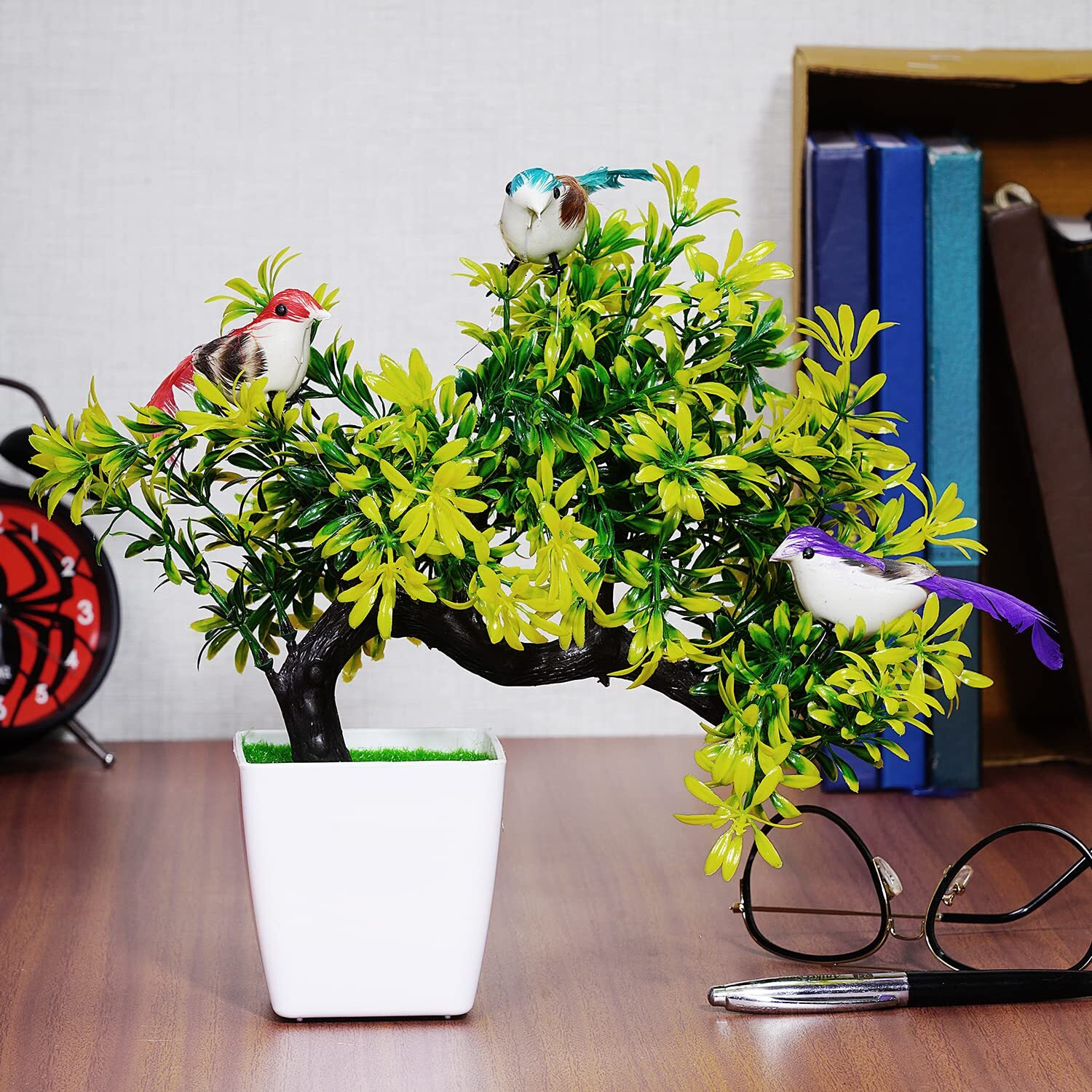 Dekorly Artificial Colourful Wild Bonsai Plants for Home Decor | Artificial Plants Outdoor, Plastic Plants for Home Office Desk Bathroom Bedroom (Green-C)