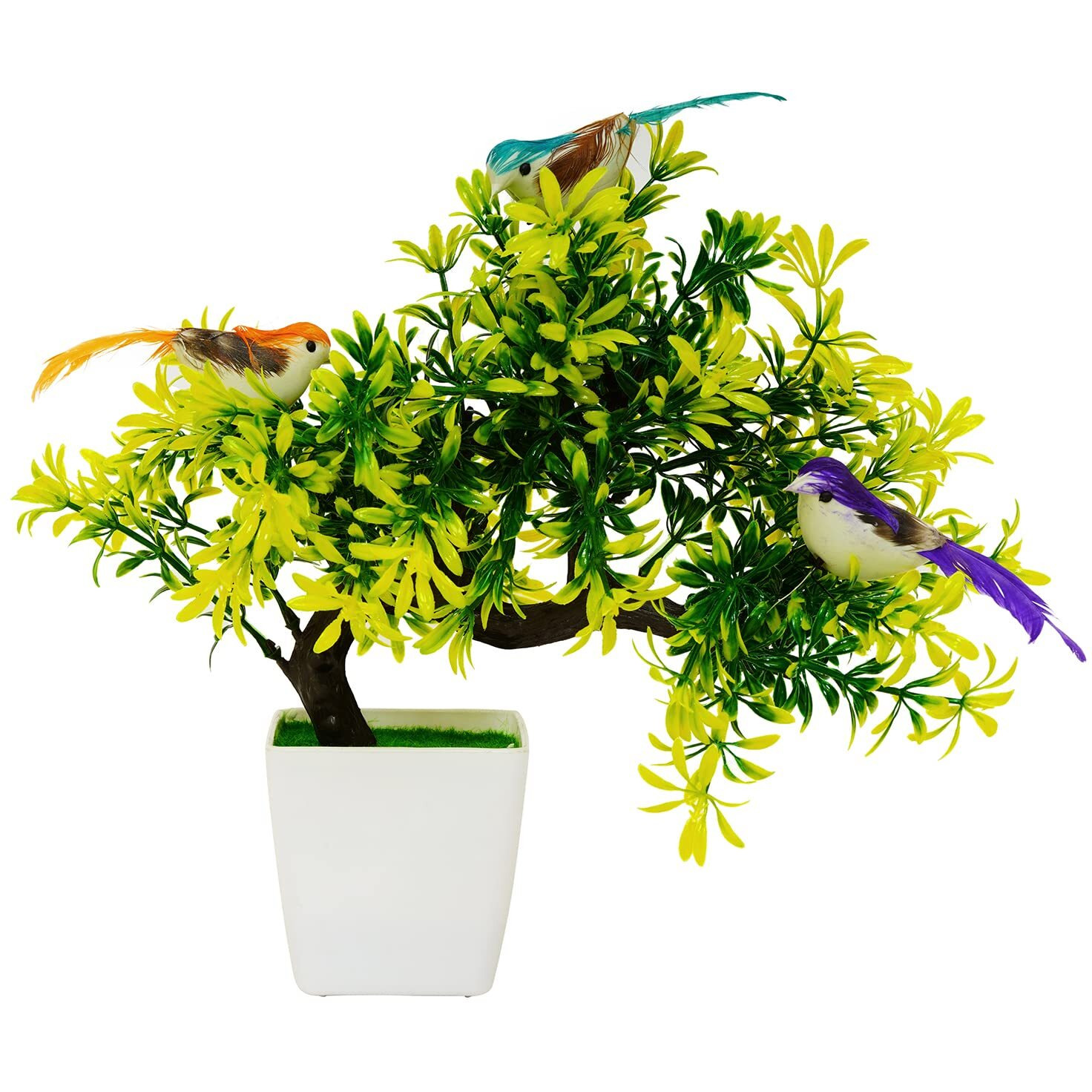 Dekorly Artificial Colourful Wild Bonsai Plants for Home Decor | Artificial Plants Outdoor, Plastic Plants for Home Office Desk Bathroom Bedroom (Green-C)