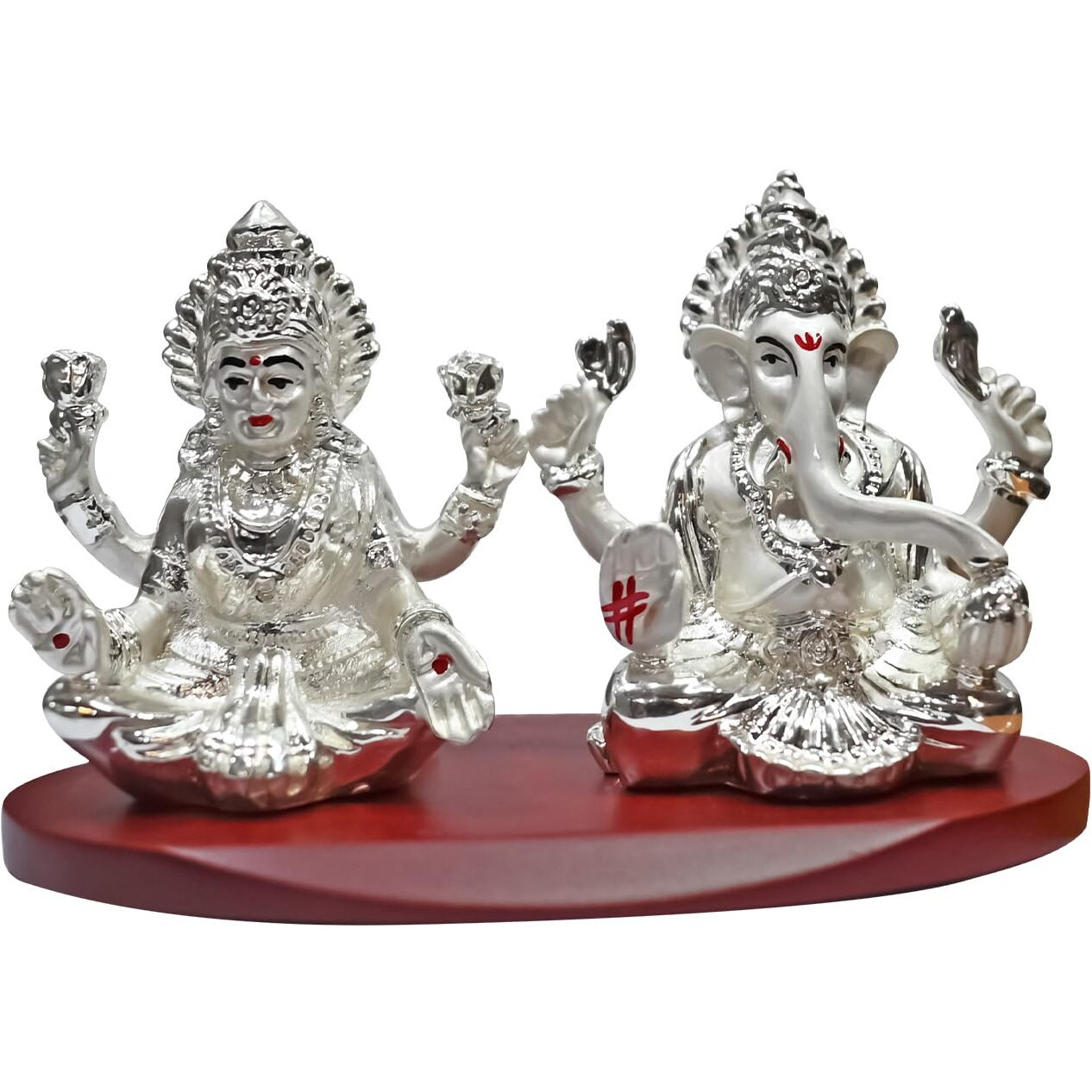 DIVINITI 999 Silver Plated Lakshmi Ganesha Idol for Home Decor|Lakshmi Ganesh Ji Statue for Tabletop, Office Desk, Temple|Religious Sculpture for Pooja, Worship, Gift