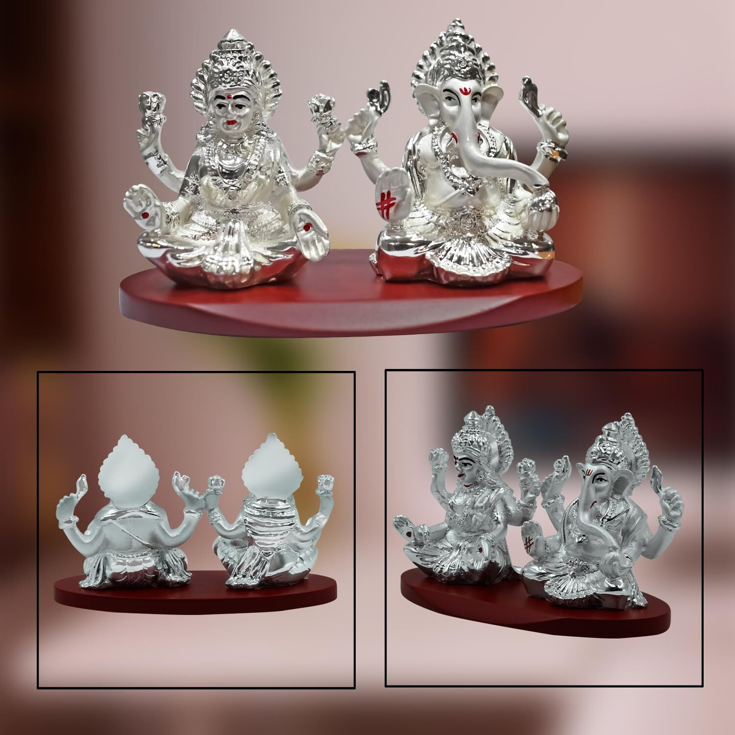 DIVINITI 999 Silver Plated Lakshmi Ganesha Idol for Home Decor|Lakshmi Ganesh Ji Statue for Tabletop, Office Desk, Temple|Religious Sculpture for Pooja, Worship, Gift