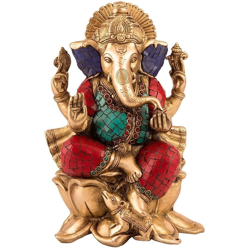 Collectible India Brass Ganesh Statue (Size 9.5 x 6 Inches)