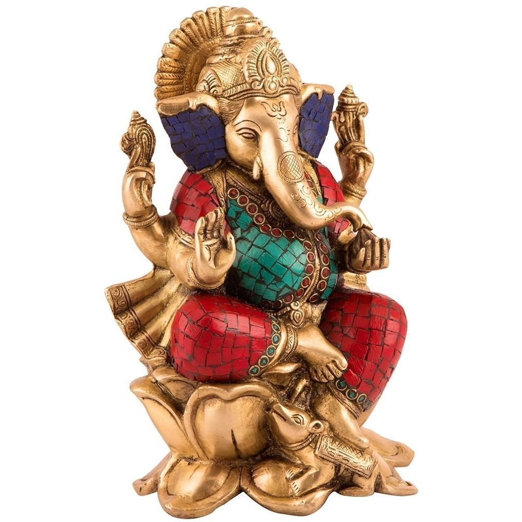 Collectible India Brass Ganesh Statue (Size 9.5 x 6 Inches)