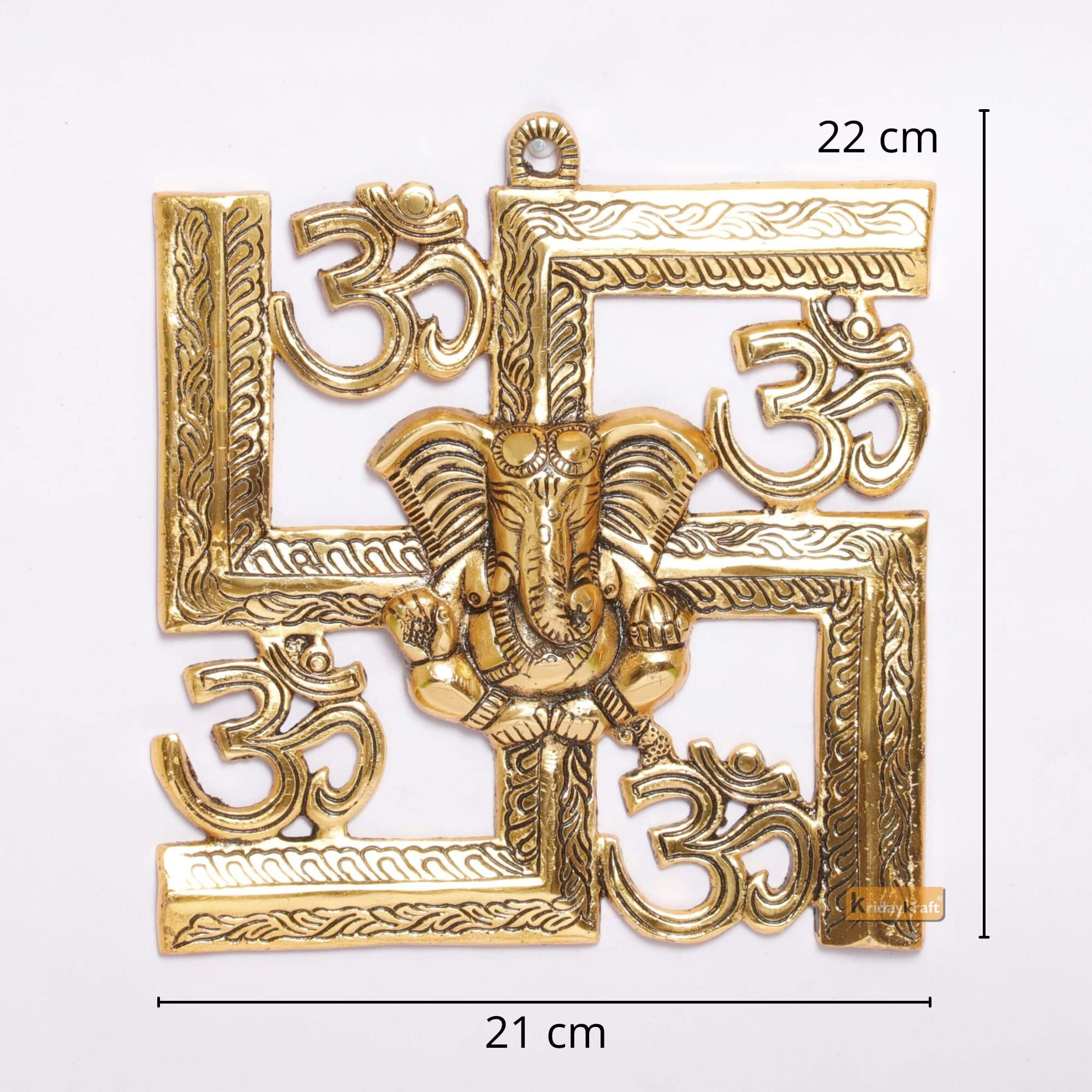 KridayKraft Ganesha Metal Statue,Ganpati Wall Hanging Sculpture,Metal Swastik Ganesha Murti Lucky For Home & Office , Gold