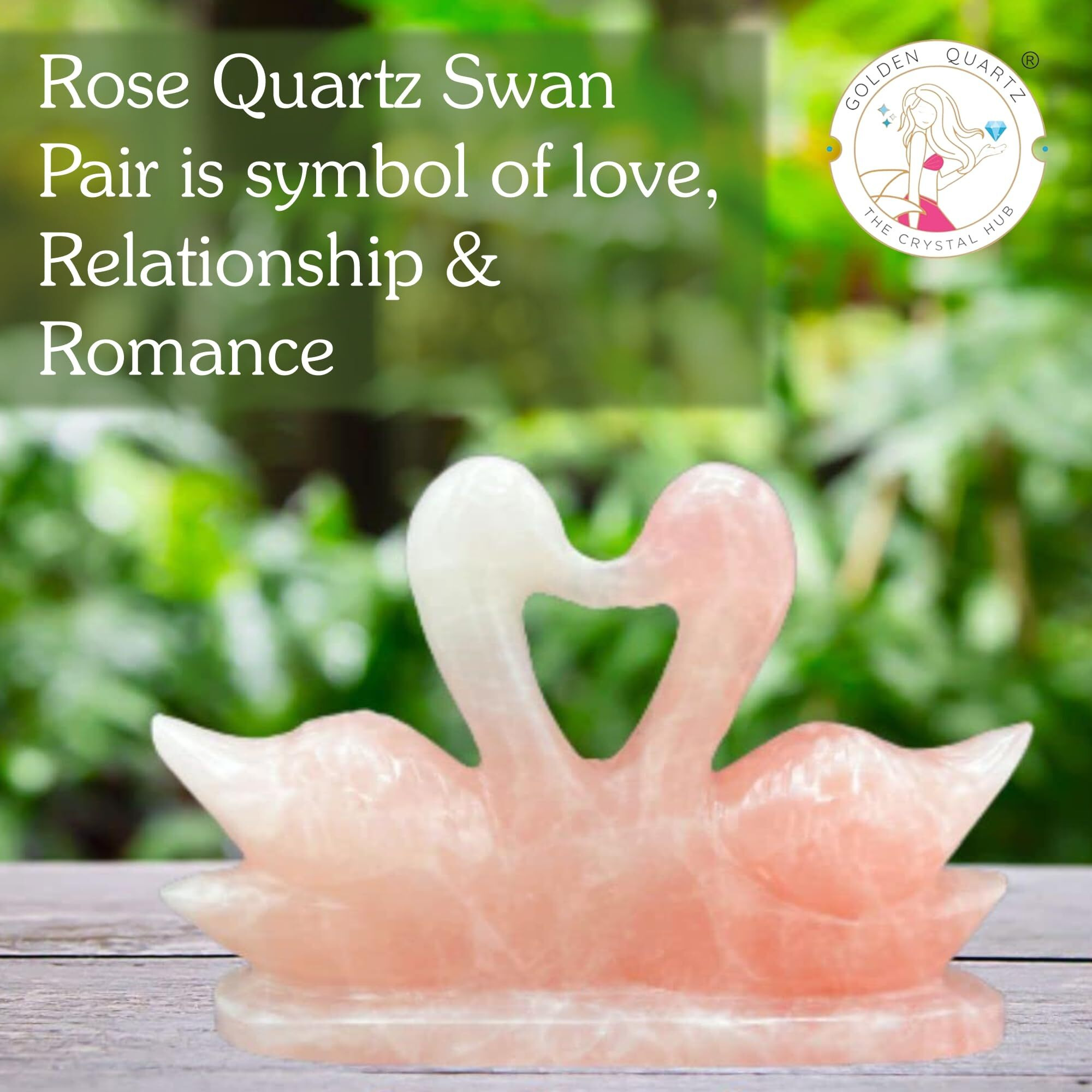 GOLDEN QUARTZ - THE CRYSTAL HUB - Handcrafted from Natural Crystal Stone Ganpati, Shiv Face, Horse, Parrot, Cockatoo, Unicorn, Owl Fish Eagle Snake Dog (Rose Quartz Swan 70-100)