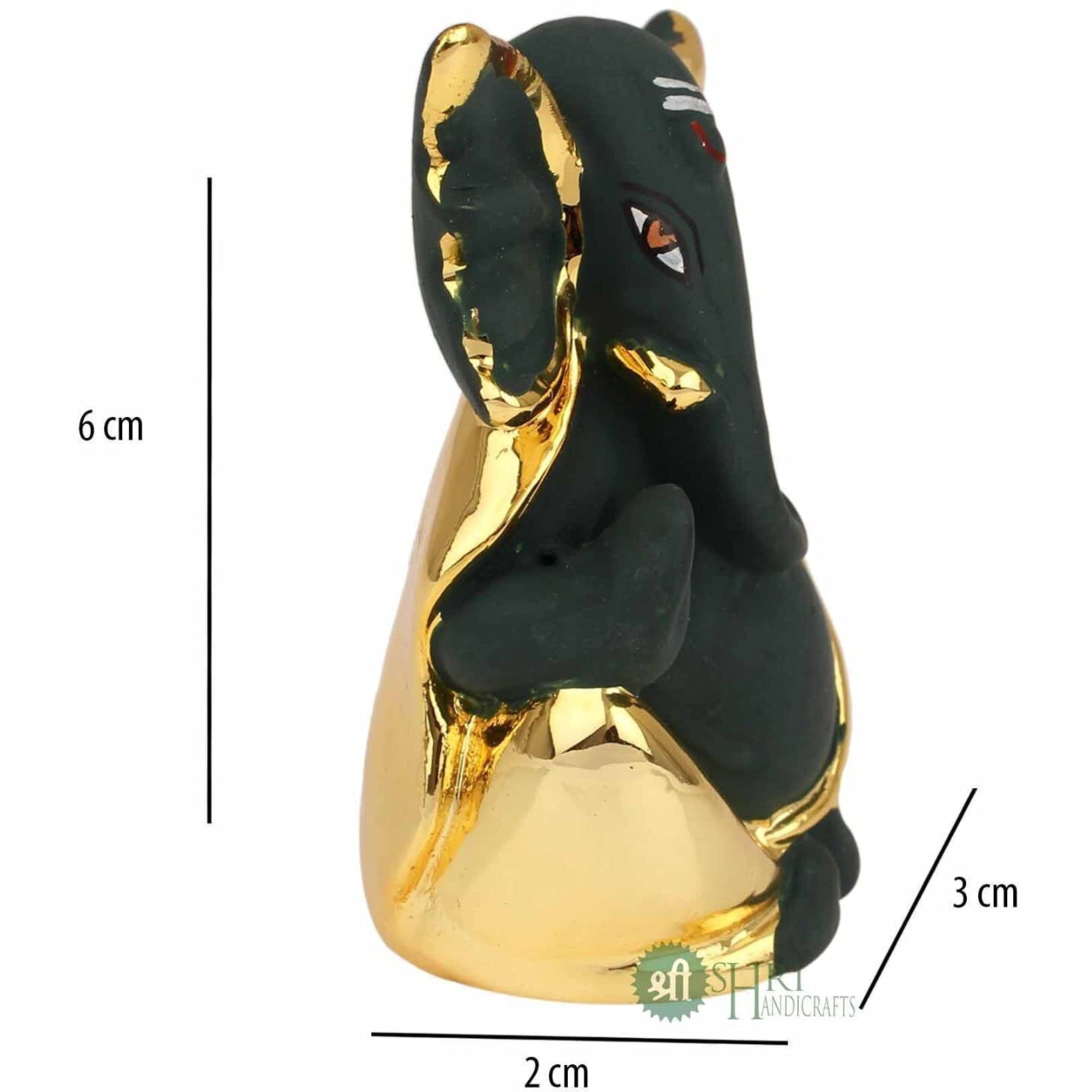 Shri Handicrafts God Ganpati Gold Plated Ganesha Idol for Car Dashoboard & Home Dcor(4x3x8cm, Black), Resin