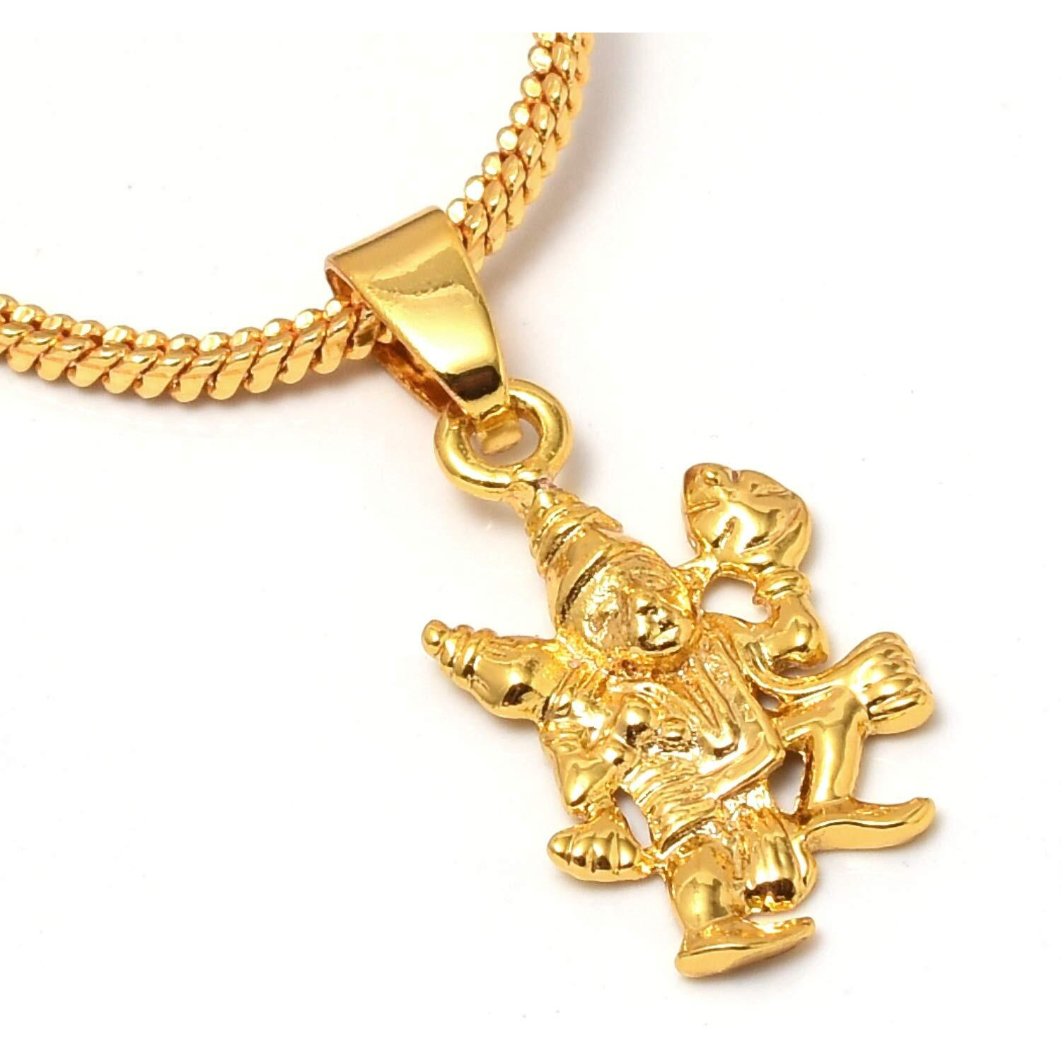 Jewar Mandi Locket Gold Plated GANESH JI, HANUMAN JI, LORD SHIVA OM , LAKSHMI JI, DURGA MAA, RADHA KRISHNA JI & FISH MACHALI Religious Pendant with Chain Jewelry (Hanuman Ji)