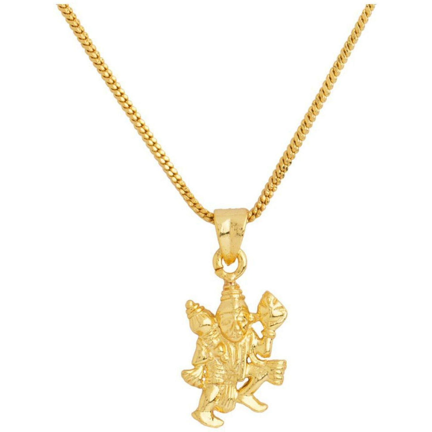 Jewar Mandi Locket Gold Plated GANESH JI, HANUMAN JI, LORD SHIVA OM , LAKSHMI JI, DURGA MAA, RADHA KRISHNA JI & FISH MACHALI Religious Pendant with Chain Jewelry (Hanuman Ji)