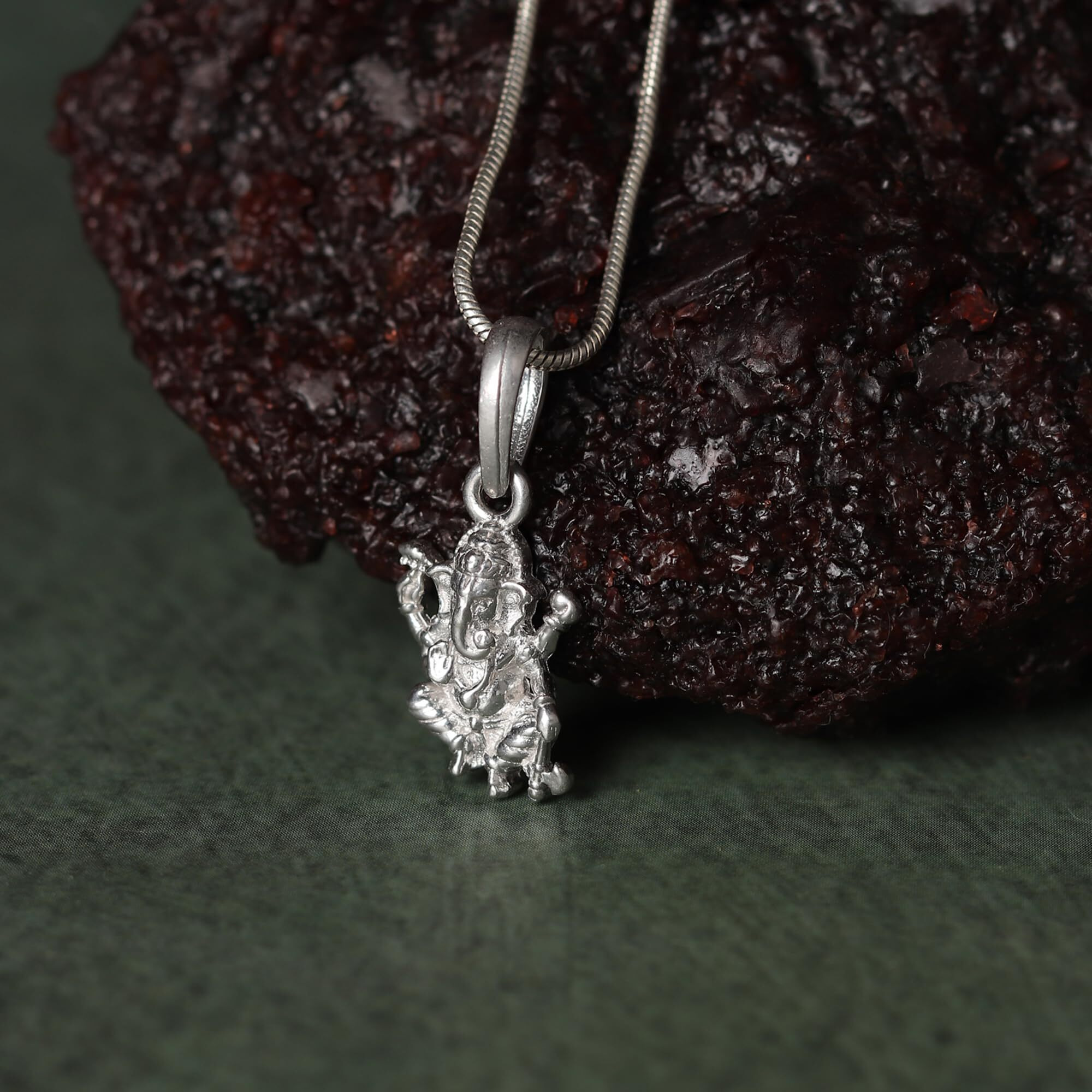 Akshat Sapphire Sterling Silver (92.5% purity) God Ganesh Pendant for Men & Women Pure Silver Lord Ganapathy Locket for Good Health & Wealth