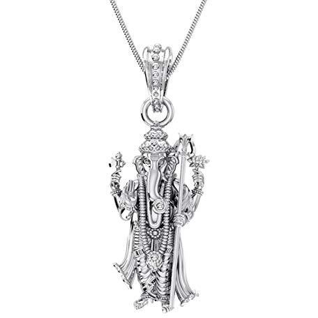 Akshat Sapphire Sterling Silver (92.5% purity) God Ganesh Pendant for Men & Women Pure Silver Lord Ganapathy Locket for Good Health & Wealth