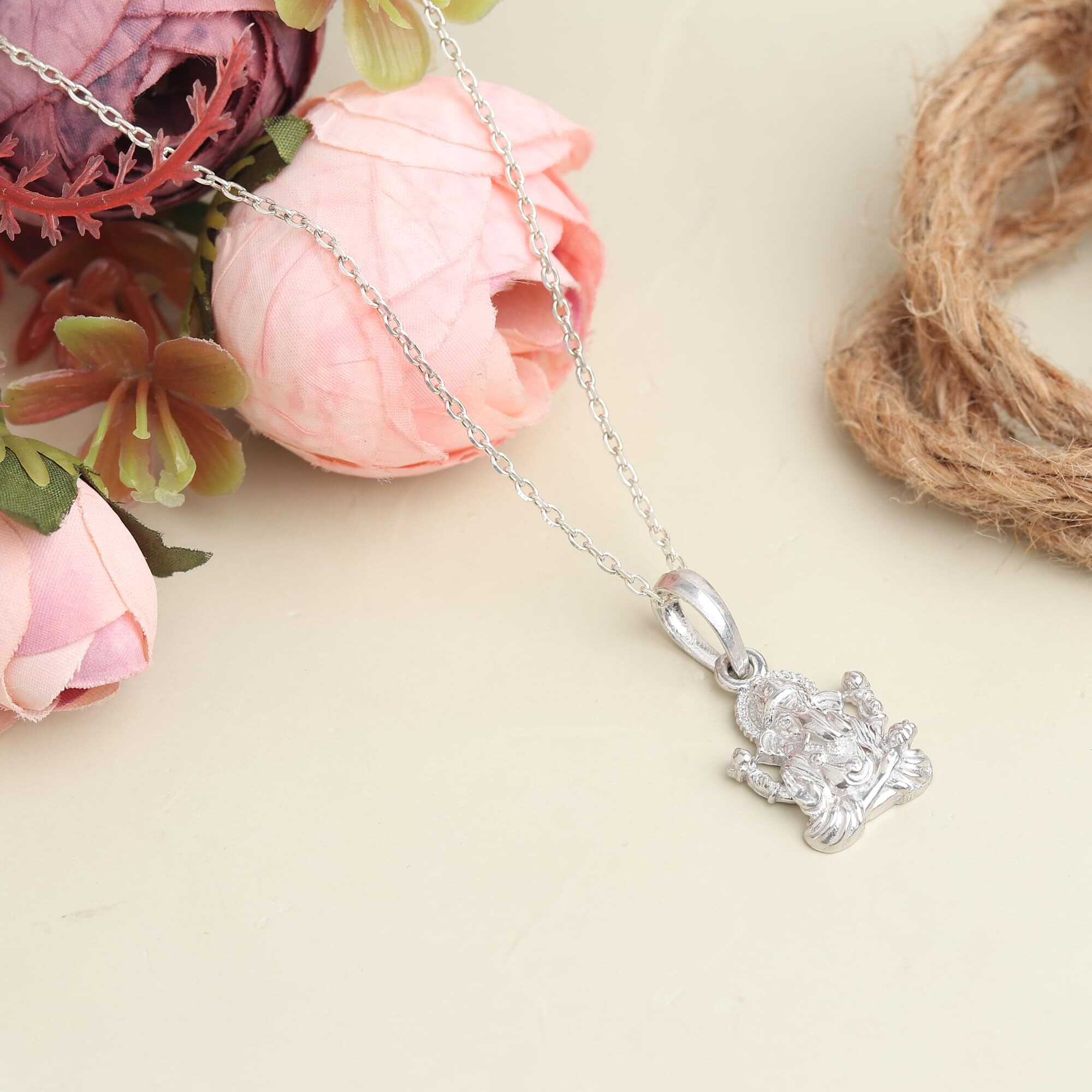 Akshat Sapphire Sterling Silver (92.5% purity) God Ganesh Pendant for Men & Women Pure Silver Lord Ganapathy bapa Locket for Good Health & Wealth