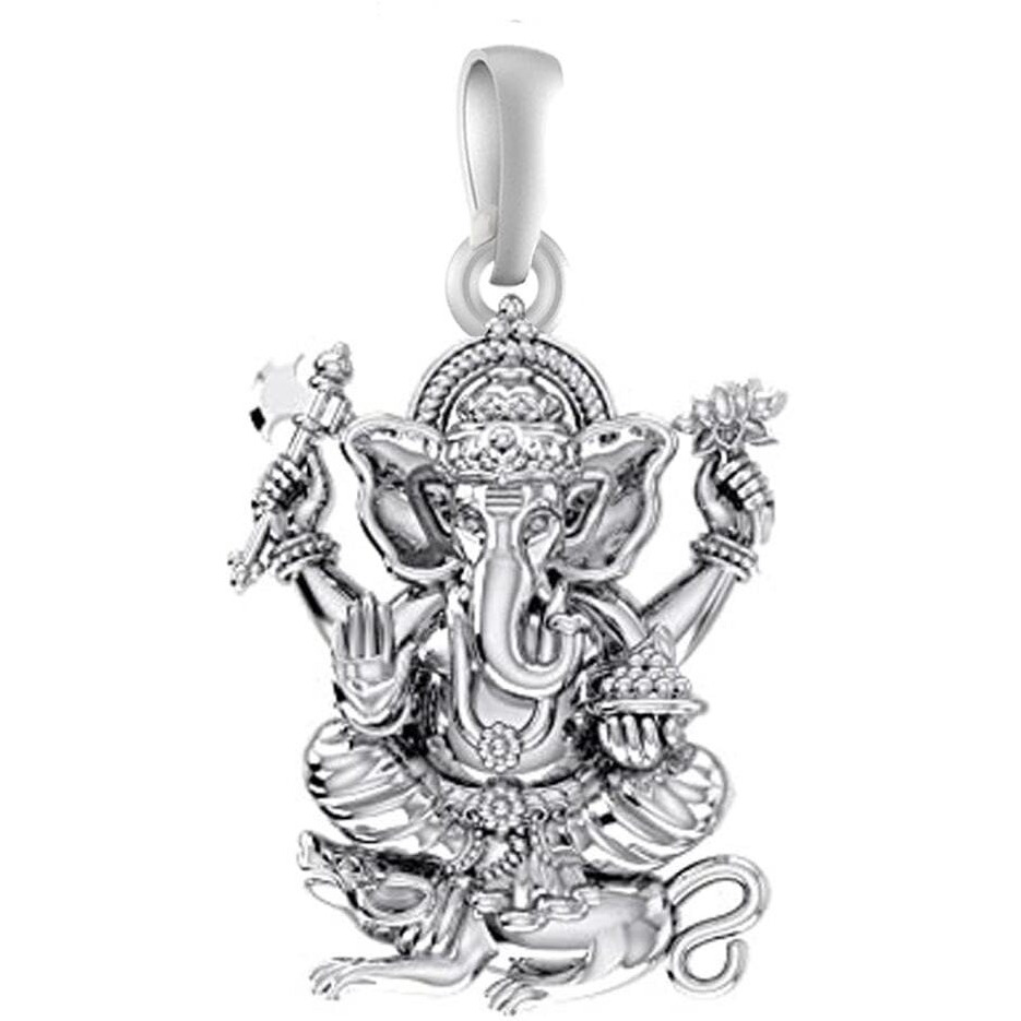 Akshat Sapphire Sterling Silver (92.5% purity) God Ganesh Pendant for Men & Women Pure Silver Lord Ganapathy Locket for Good Health & Wealth