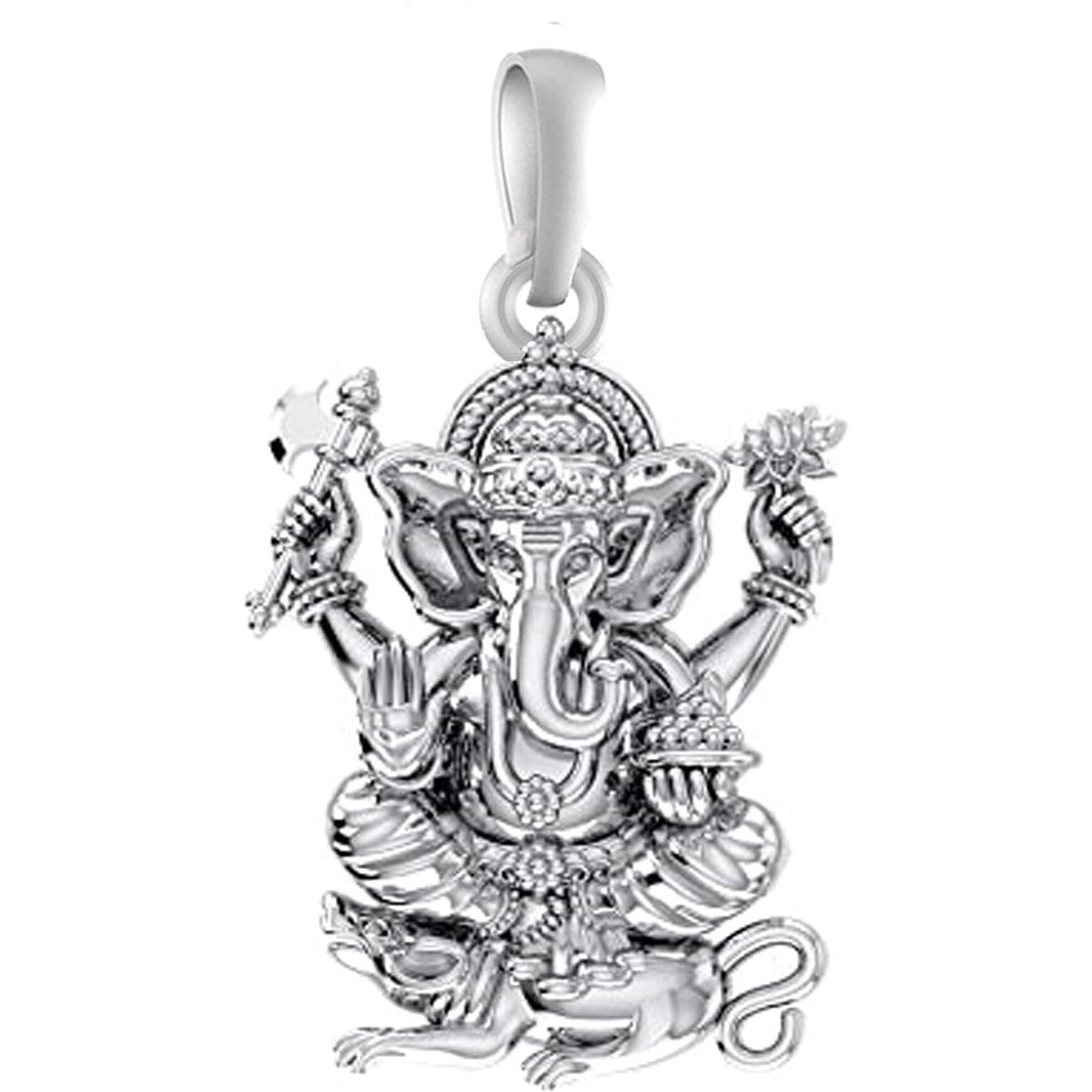Akshat Sapphire Sterling Silver (92.5% purity) God Ganesh Pendant for Men & Women Pure Silver Lord Ganapathy Locket for Good Health & Wealth