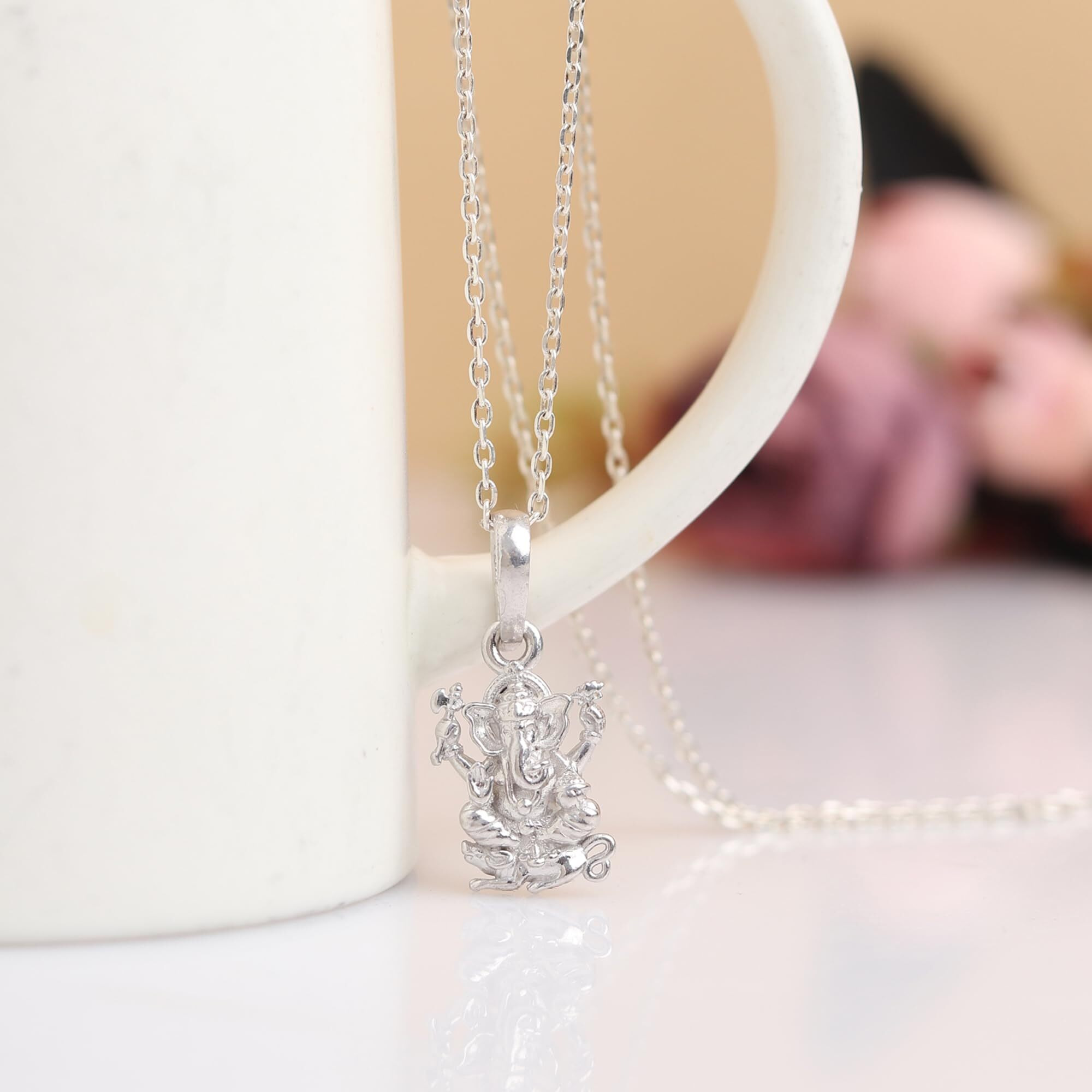 Akshat Sapphire Sterling Silver (92.5% purity) God Ganesh Pendant for Men & Women Pure Silver Lord Ganapathy Locket for Good Health & Wealth