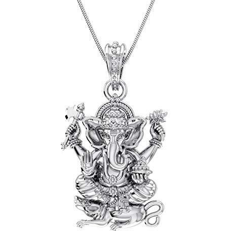 Akshat Sapphire Sterling Silver (92.5% purity) God Ganesh Pendant for Men & Women Pure Silver Lord Ganapathy Locket for Good Health & Wealth