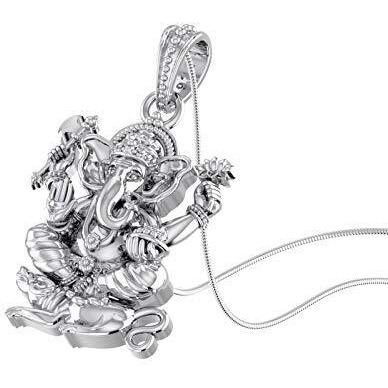Akshat Sapphire Sterling Silver (92.5% purity) God Ganesh Pendant for Men & Women Pure Silver Lord Ganapathy Locket for Good Health & Wealth