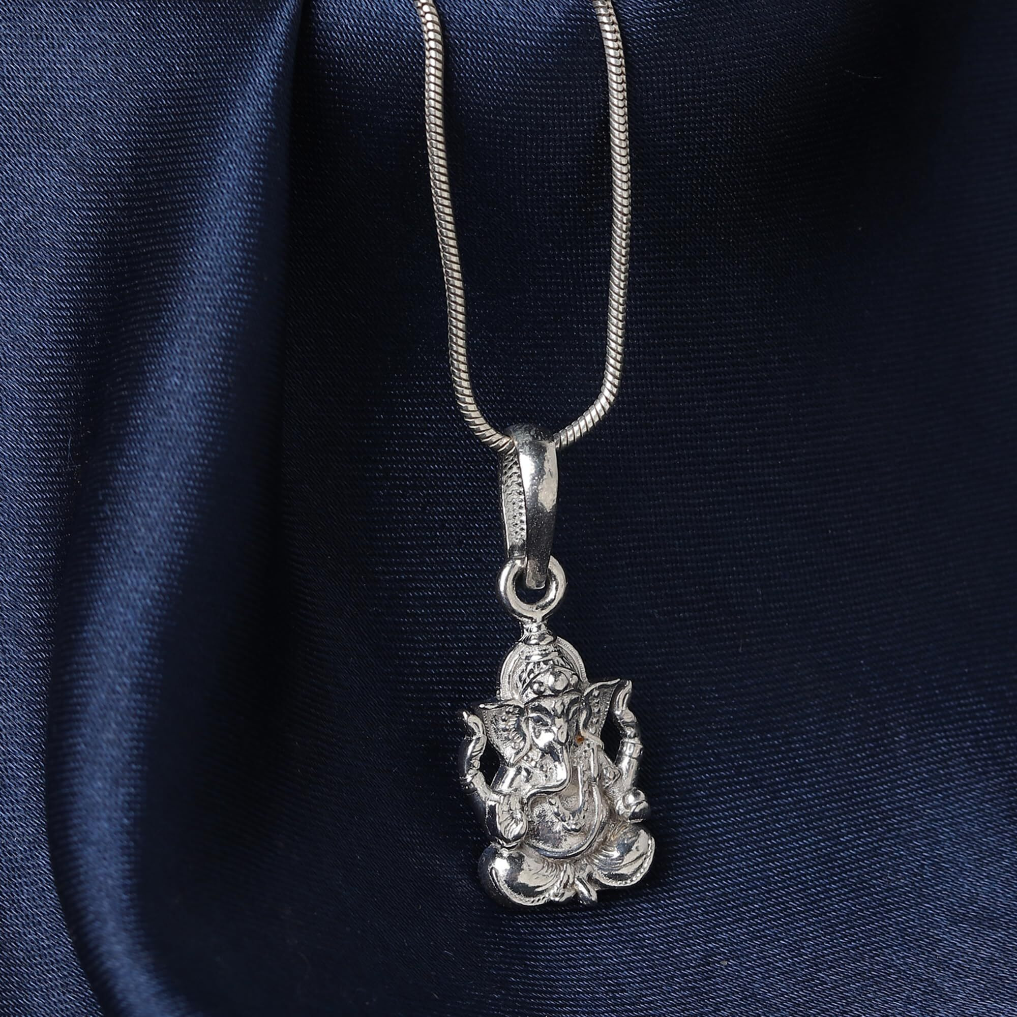 Akshat Sapphire Sterling Silver (92.5% purity) God Ganesh Pendant for Men & Women Pure Silver Lord Ganapathy Locket for Good Health & Wealth
