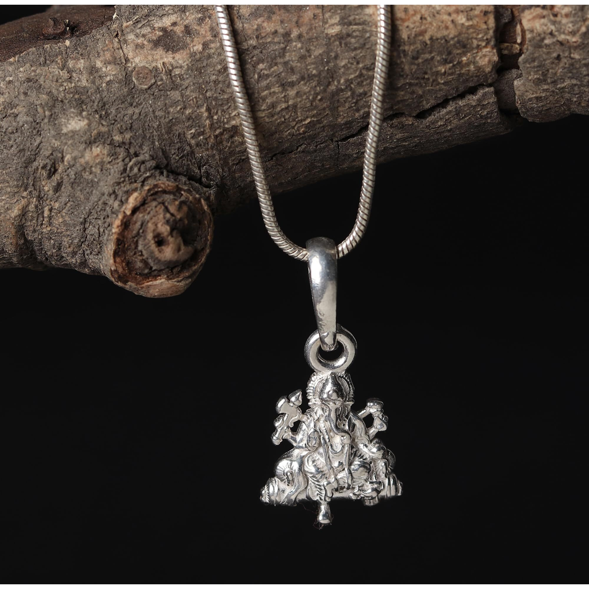 Akshat Sapphire Sterling Silver (92.5% purity) God Ganesh Pendant for Men& Women Pure Silver Lord Ganapathy Locket for Good Health & Wealth