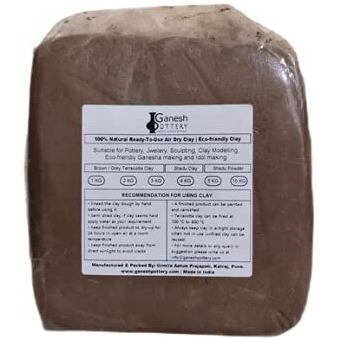 Ganesh Pottery Terracotta Clay, Ready to Use Natural Air-Dry Clay. Best for Sculpting, Pottery, Jewellery Making, Eco-Friendly Ganesha Idol Making, Art and Craft Activities