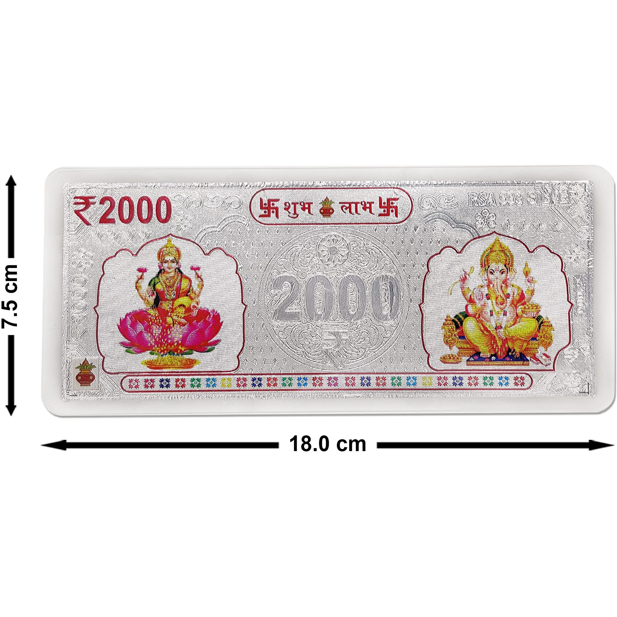 MAA SILVER Pure Silver Laxmi Ganesh ji Rs. 2000 Currency Note for Gifting & Religious Use (999 Purity)(2.5 Grams Silver)