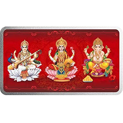 MOHUR Trimurti Laxmi Ganesh Saraswati 10 Gm Coloured (999) Pure Silver Bar
