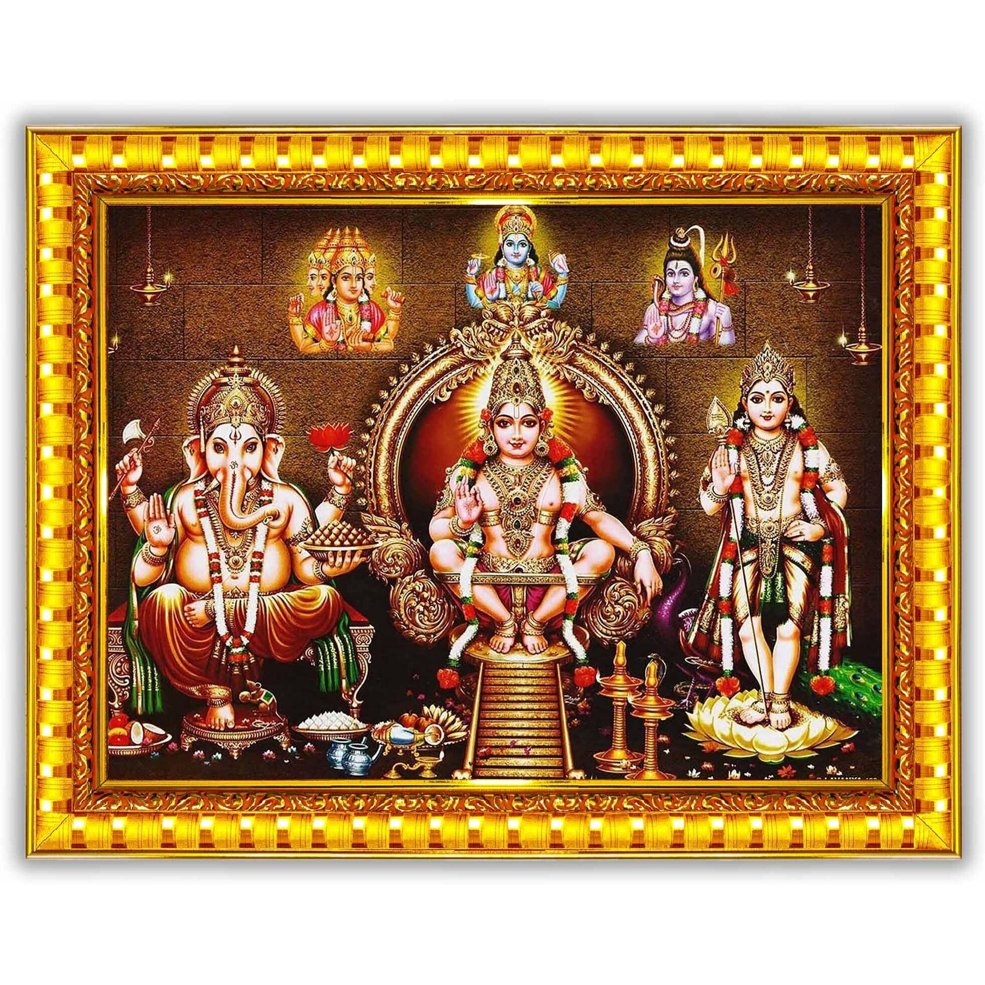 Pavan Photo Laminations Lord Ayyappa Swamy Ganesha Ganesh Murugan Wall Painting Framed Home Decor (Wood,Matte,Gold,Small Size,6 x 8 Inch) R86S