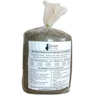 Ganesh Pottery Earthen Terracotta Ready to Use Natural Clay. Best for Sculpting, Pottery, Jewelry Making, Ecofriendly Ganesha Idol Making, Art and Craft Activities (2kg, Grey)
