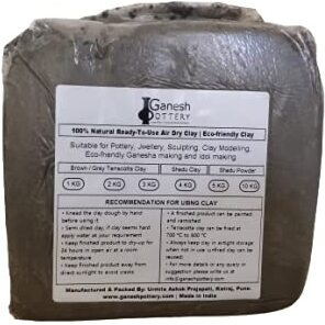 Ganesh Pottery Earthen Terracotta Ready to Use Natural Clay. Best for Sculpting, Pottery, Jewelry Making, Ecofriendly Ganesha Idol Making, Art and Craft Activities (4kg, Grey)