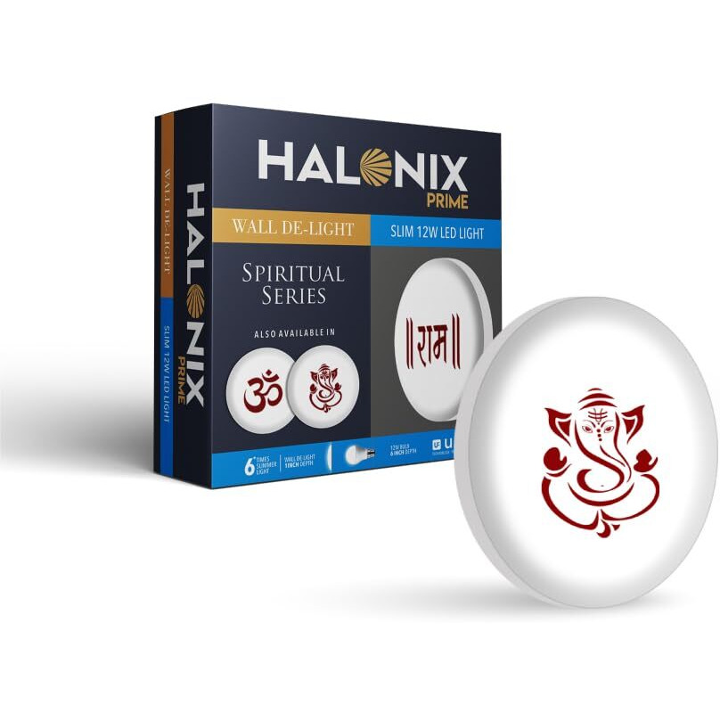 Halonix Ganesh 12W Round Wall De-light Spiritual Slim Ram downlighter | CCT-6500K Cool Day light |Easy Push fit installation | Ceiling and Wall downlighter | Gate light | tample light | Pack 1