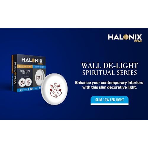 Halonix Ganesh 12W Round Wall De-light Spiritual Slim Ram downlighter | CCT-6500K Cool Day light |Easy Push fit installation | Ceiling and Wall downlighter | Gate light | tample light | Pack 1