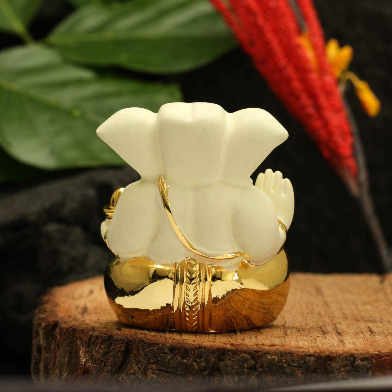 CraftVatika Ganesh Idol Murti for Car Dashboard Gift Gold Plated Ceramic Lord Ganesha Idols Showpiece for Home Pooja Room Mandir Puja Decor