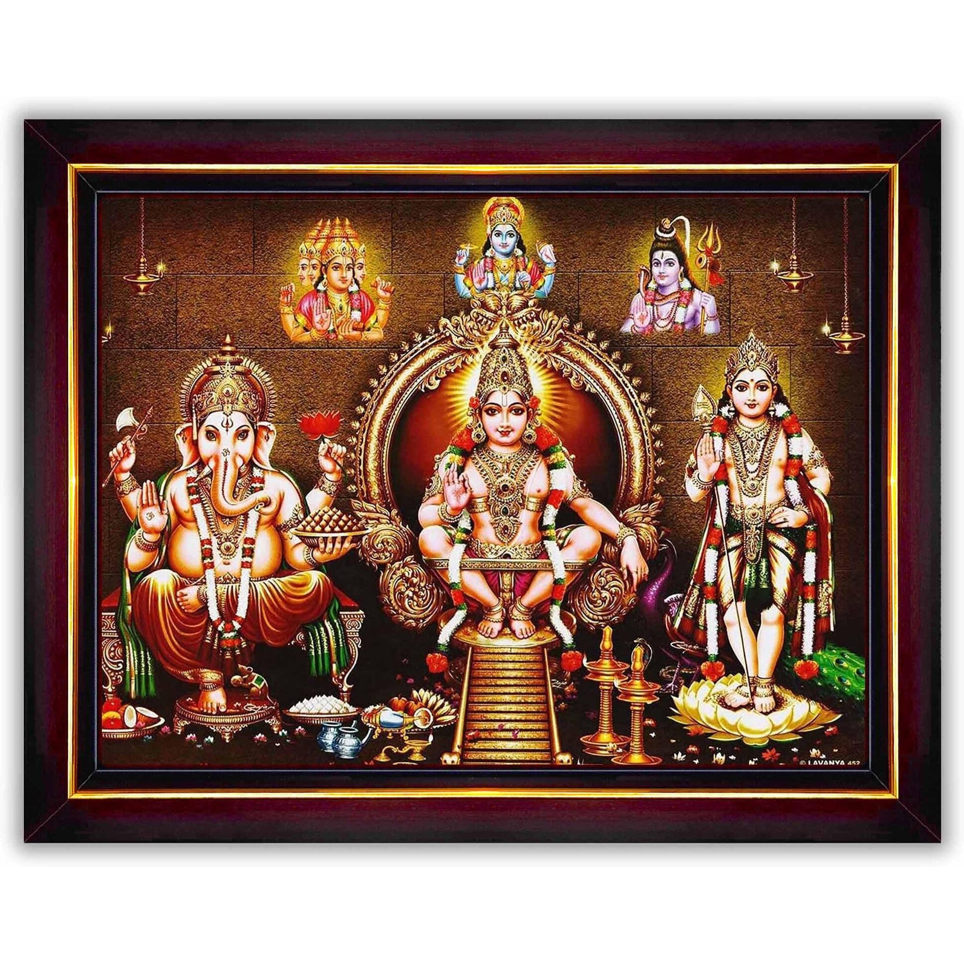 Pavan Photo Laminations Lord Ayyappa Swamy Ganesha Ganesh Murugan Wall Painting Framed Home Decor (Wood,Matte,Brown,Small Size,6 x 8 Inch) B86S