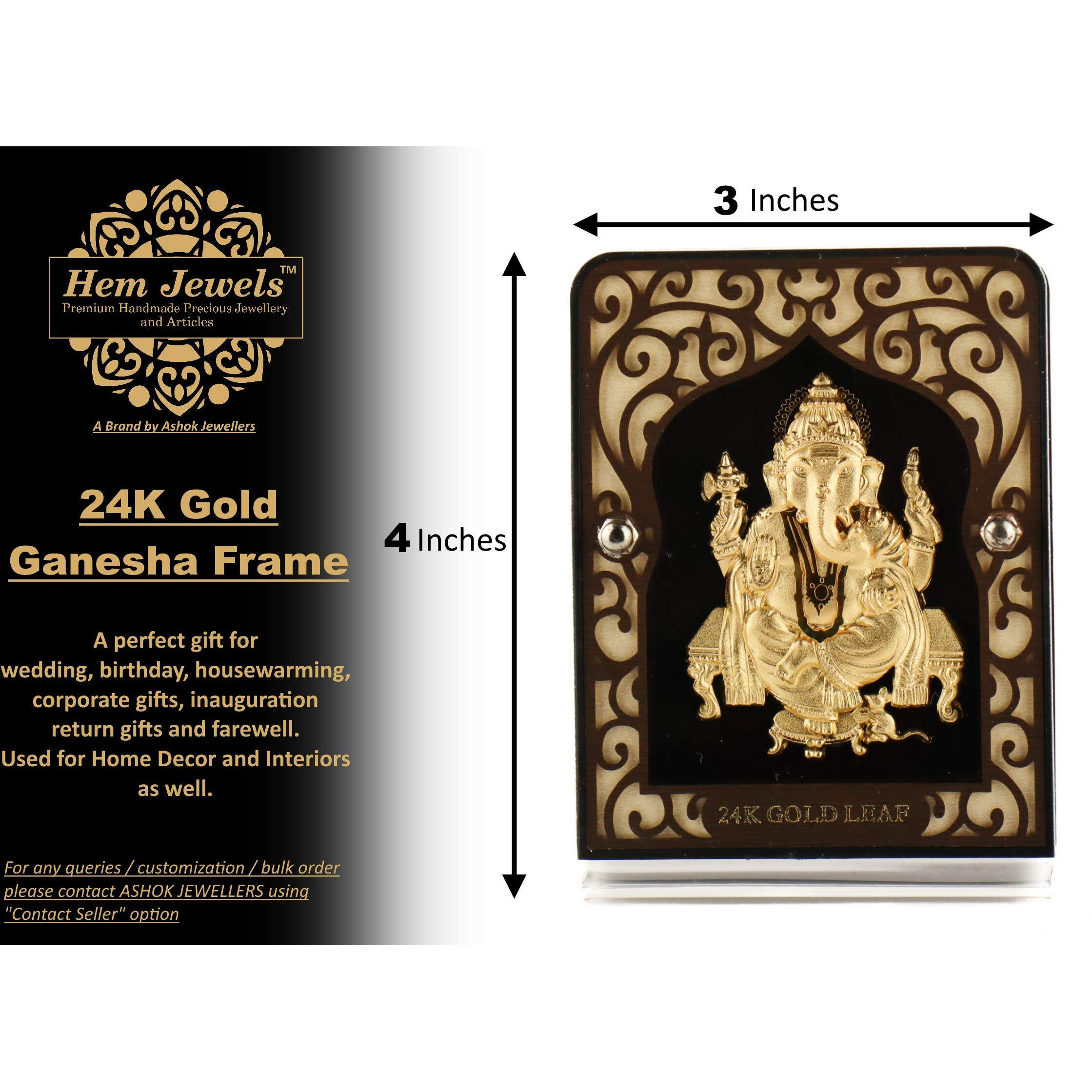 Hem Jewels 999 Gold Ganesh Frame for Gift and Home Dcor (4 X 3 Inches)