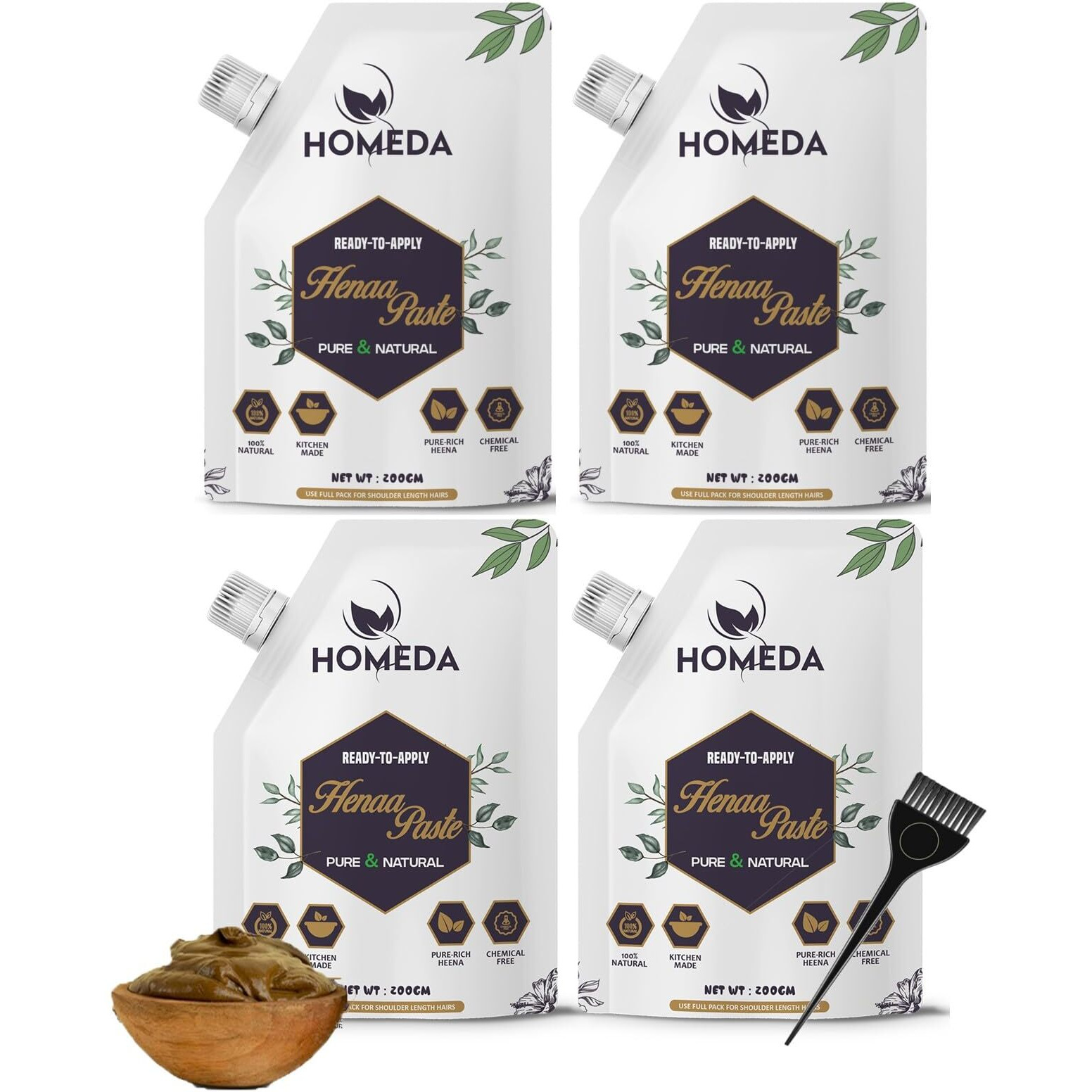 Shudh Online Fresh Henna Paste Ready to Apply, Instant Mehendi for Hair, Herbal Mehndi Henna for Hair, Natural Henna Hair Colour, Ready to Use Mehandi, Hena Soaked in Herbs, 880g each (Pack of 4)