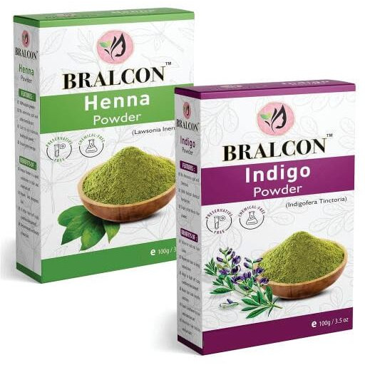BRALCON Organic Henna Powder, Indigo Powder Combo - 200g(100g x 2 Pack)| Henna/Mehendi Powder, Indigo Powder for Hair growth, Conditioning & Anti-Dandruff| Hair Colour|Natural Hair Colorant Powder
