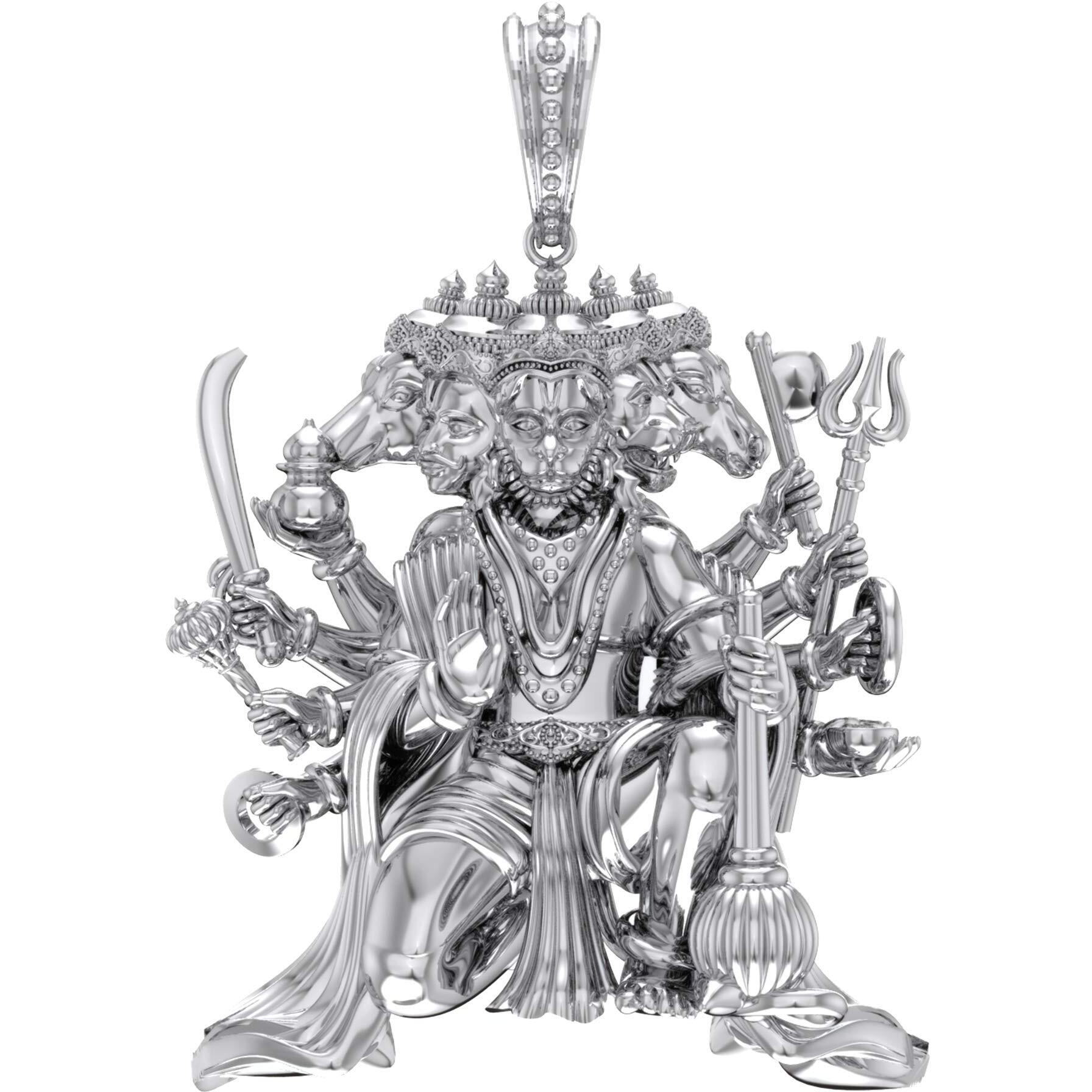 Akshat Sapphire Sterling Silver (92.5% purity) God Panchmukhi Hanuman Pendant for Men & Women Pure Silver Lord Panchmukhi Hanuman (Big Size) Locket for Good Health & Wealth