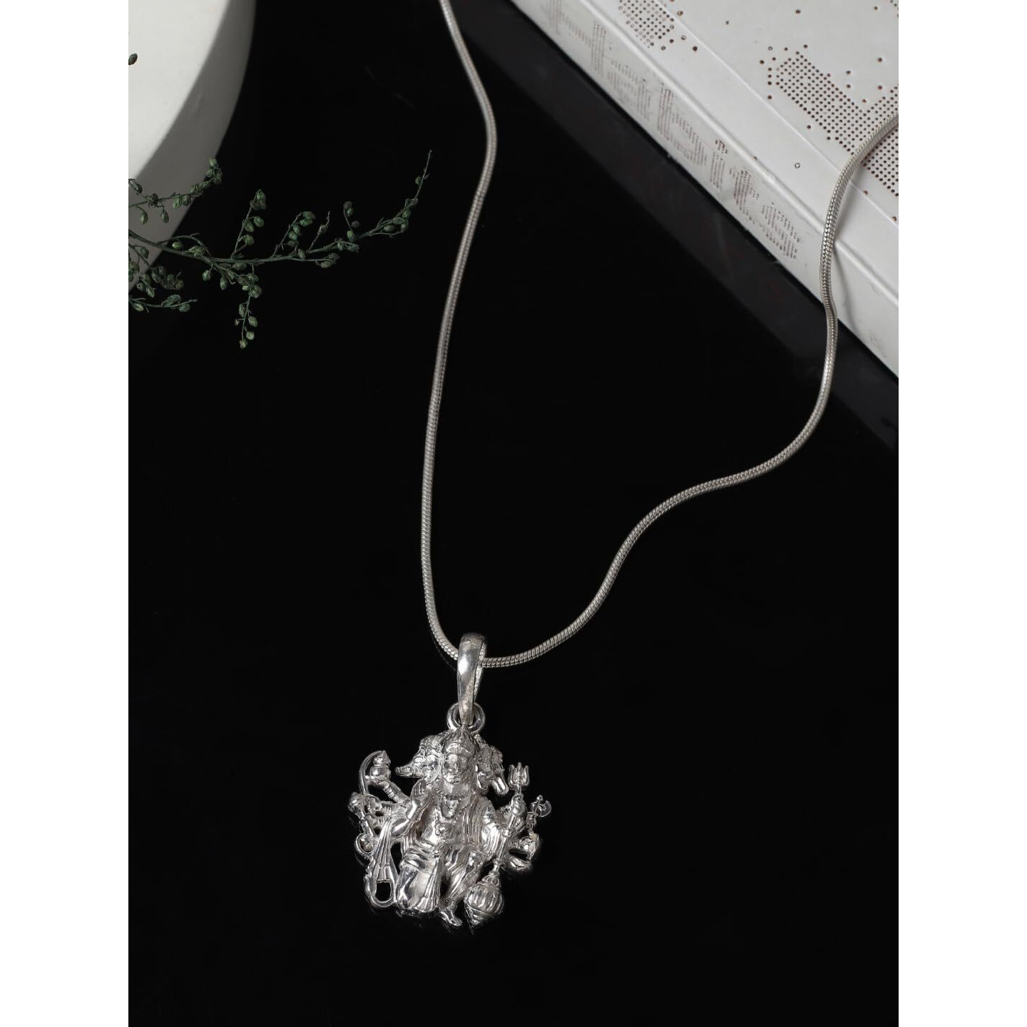 Akshat Sapphire Sterling Silver (92.5% purity) God Panchmukhi Hanuman Pendant for Men & Women Pure Silver Lord Panchmukhi Hanuman (Big Size) Locket for Good Health & Wealth