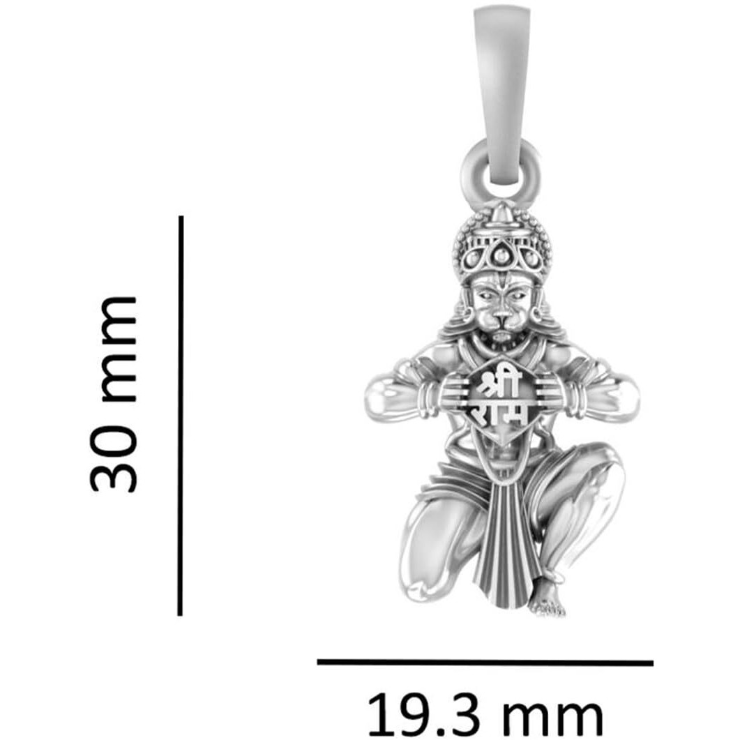 Akshat Sapphire Sterling Silver (92.5% purity) God Hanuman Ji Pendant for Men & Women Pure Silver Lord Bajrang Bali Locket for Good Health & Wealth
