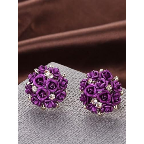 YouBella Fashion Jewellery Rose Shape Stud Earrings for Girls and Women (Purple)