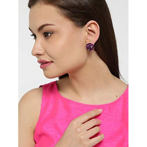 YouBella Fashion Jewellery Rose Shape Stud Earrings for Girls and Women (Purple)