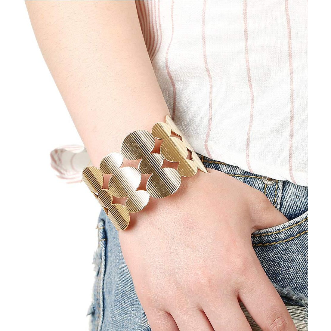 Yellow Chimes Bracelet for Women and Girls Fashion Golden Cuff Kadaa Bracelets for Women | Oval Shaped Gold Plated Hand Cuff Kadaa Bracelet | Birthday Gift For Girls and Women.