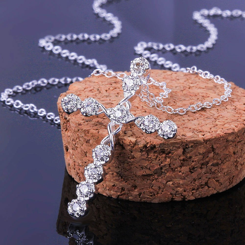 Midnight Sparkle Cross Pendant 925 Sterling Silver Plated (Hallmarked) for Girls and Women by Yellow Chimes