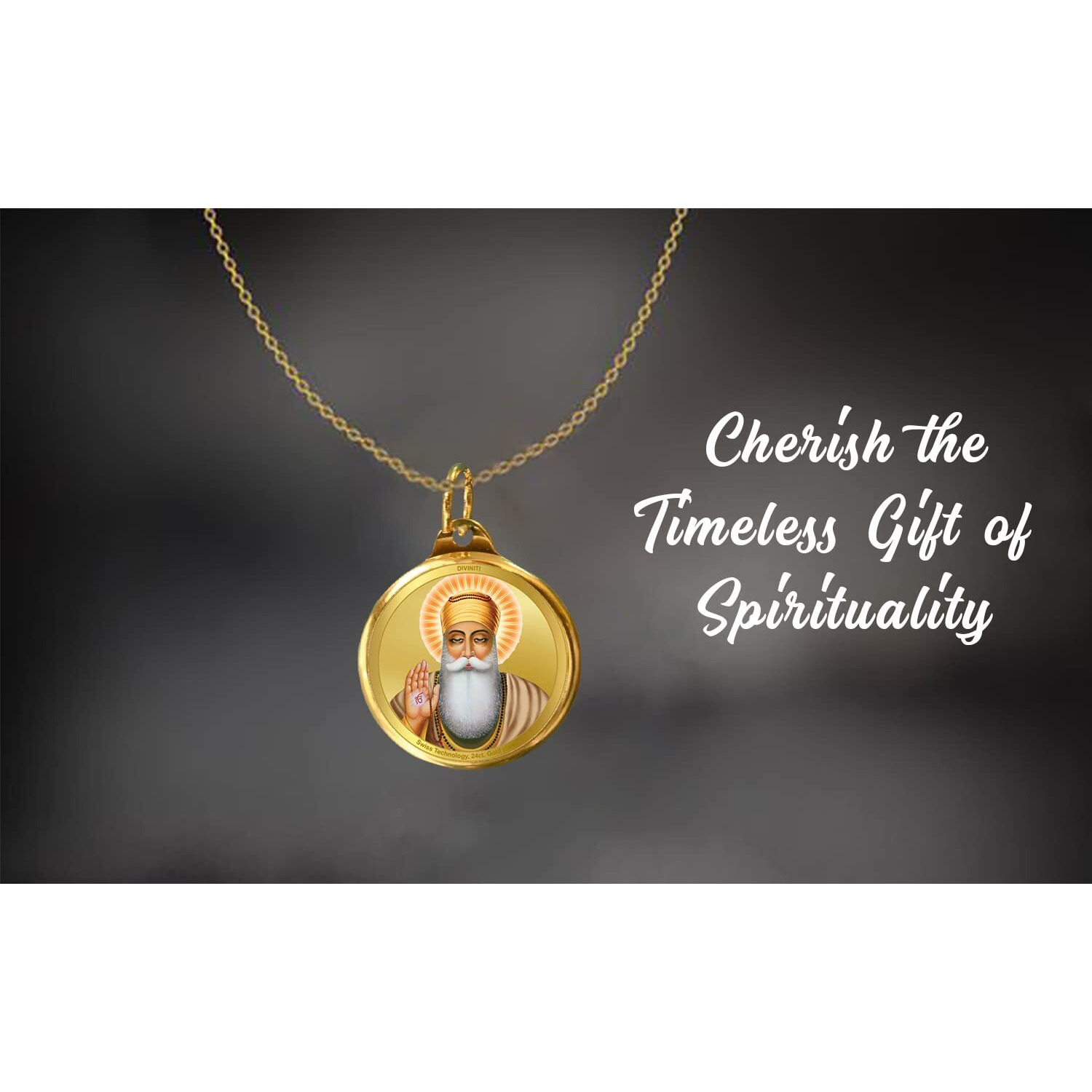 Diviniti 24K Double sided Gold Plated Pendant Gurunanak & Ekomkar 18 MM Flip Coin for Men, Women & Children Good Health & Wealth Idol for gifting love ones on any occasion (1 PCS)