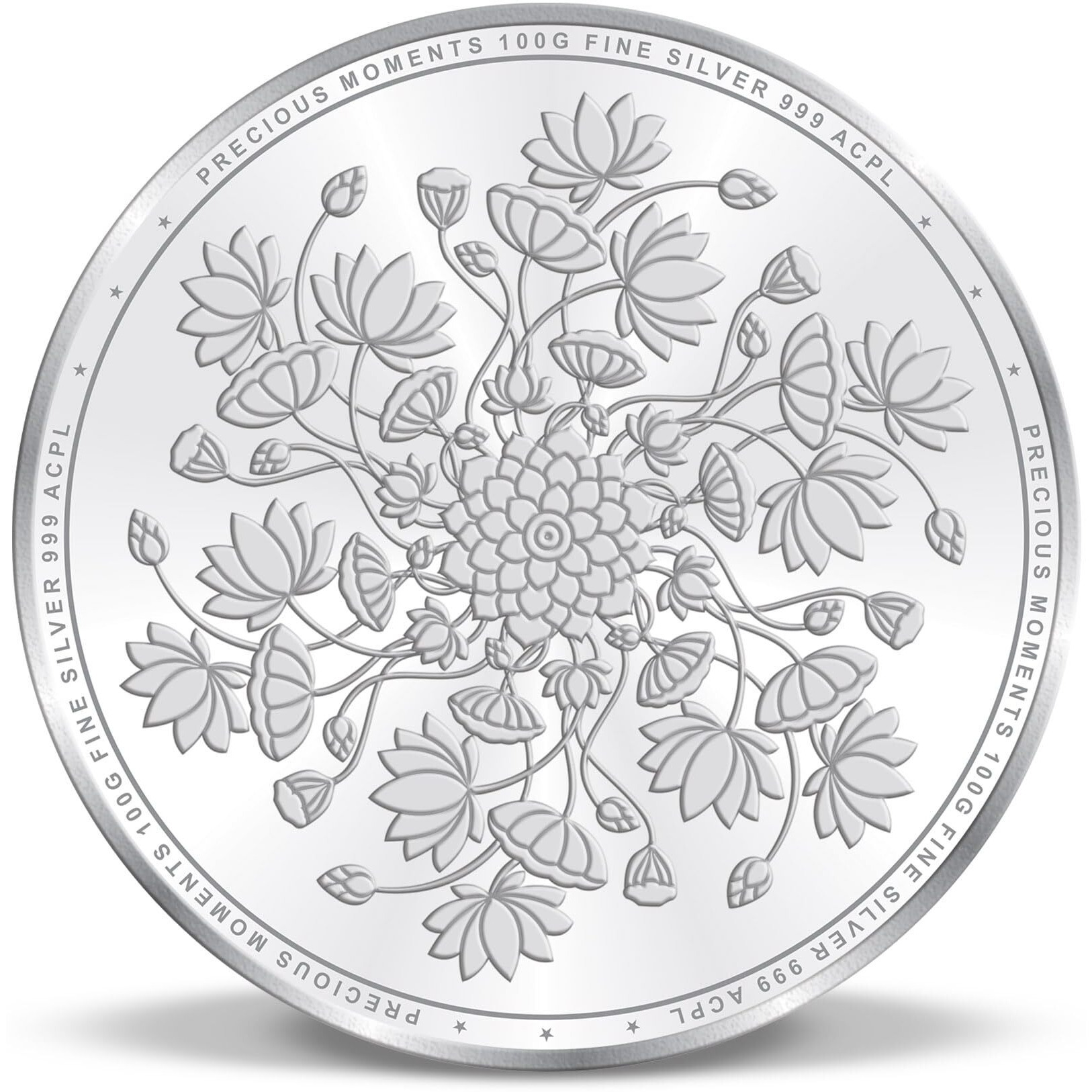 ACPL Precious Moments Colour Lotus 100 Grams Silver Coin 999 Pure Bis Hallmarked With Gift Box