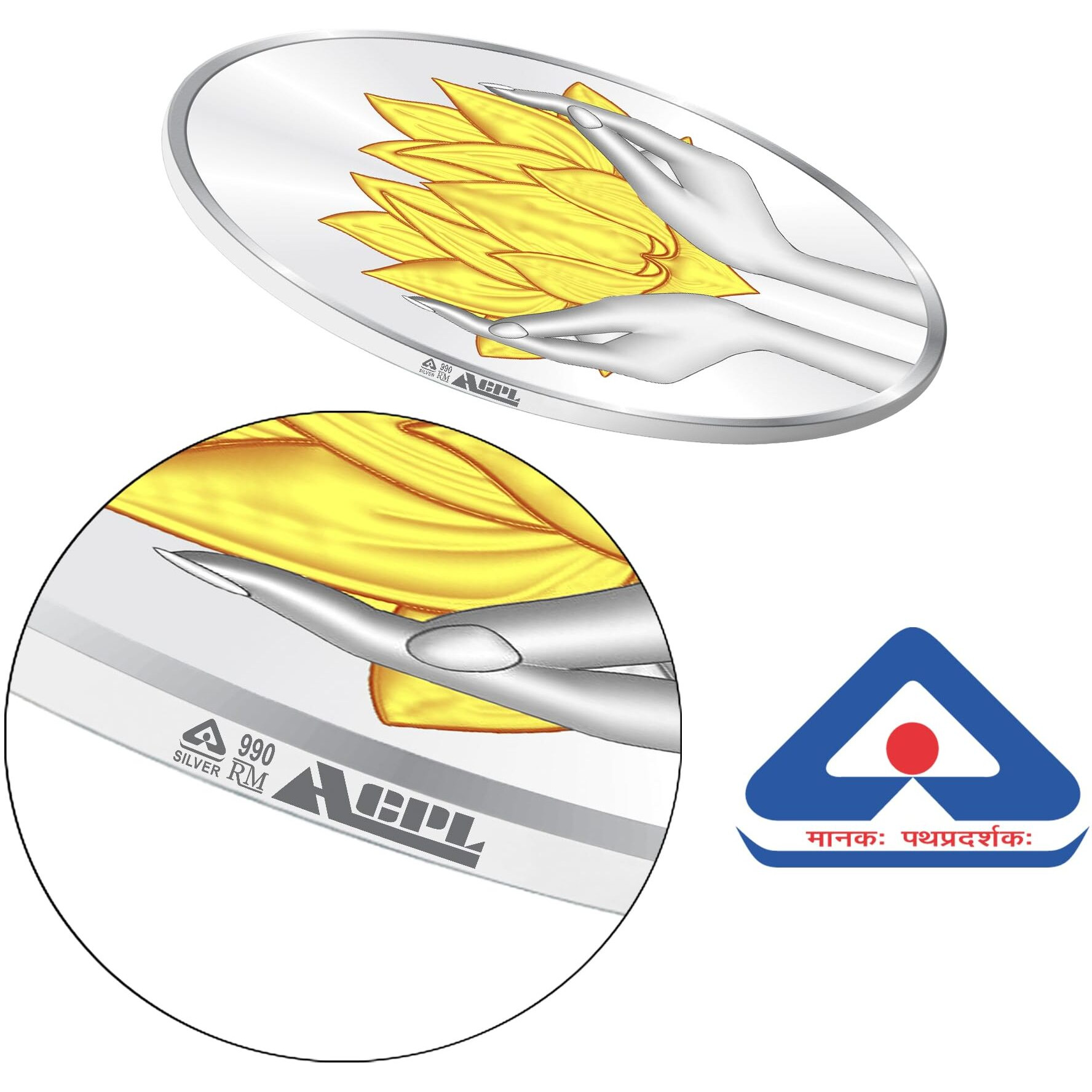 ACPL Precious Moments Colour Lotus 100 Grams Silver Coin 999 Pure Bis Hallmarked With Gift Box